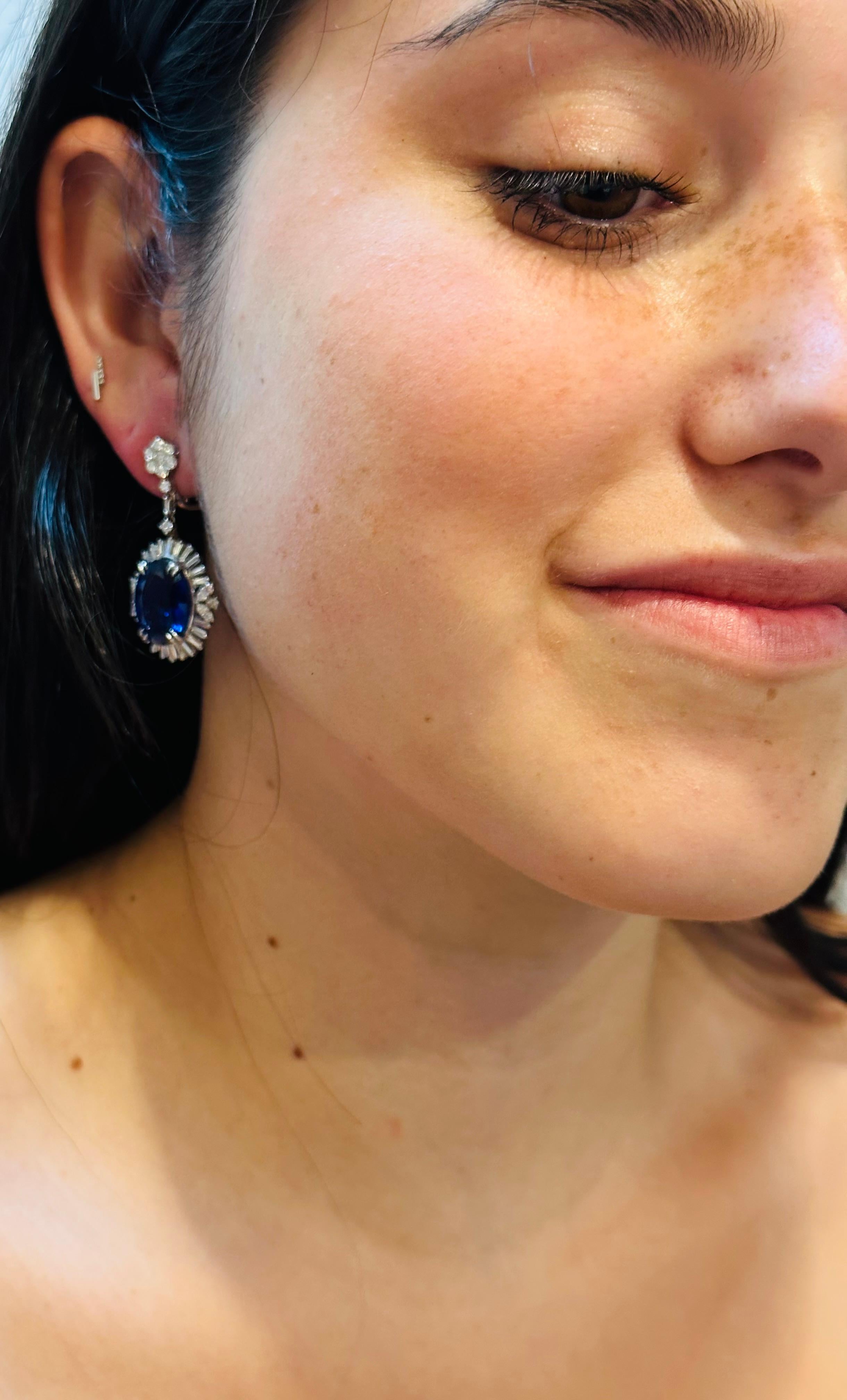 20 Karat Tansanit & Diamant Hänge-/Cocktailtail  Tropfenohrring aus 18 Karat Weißgold 6