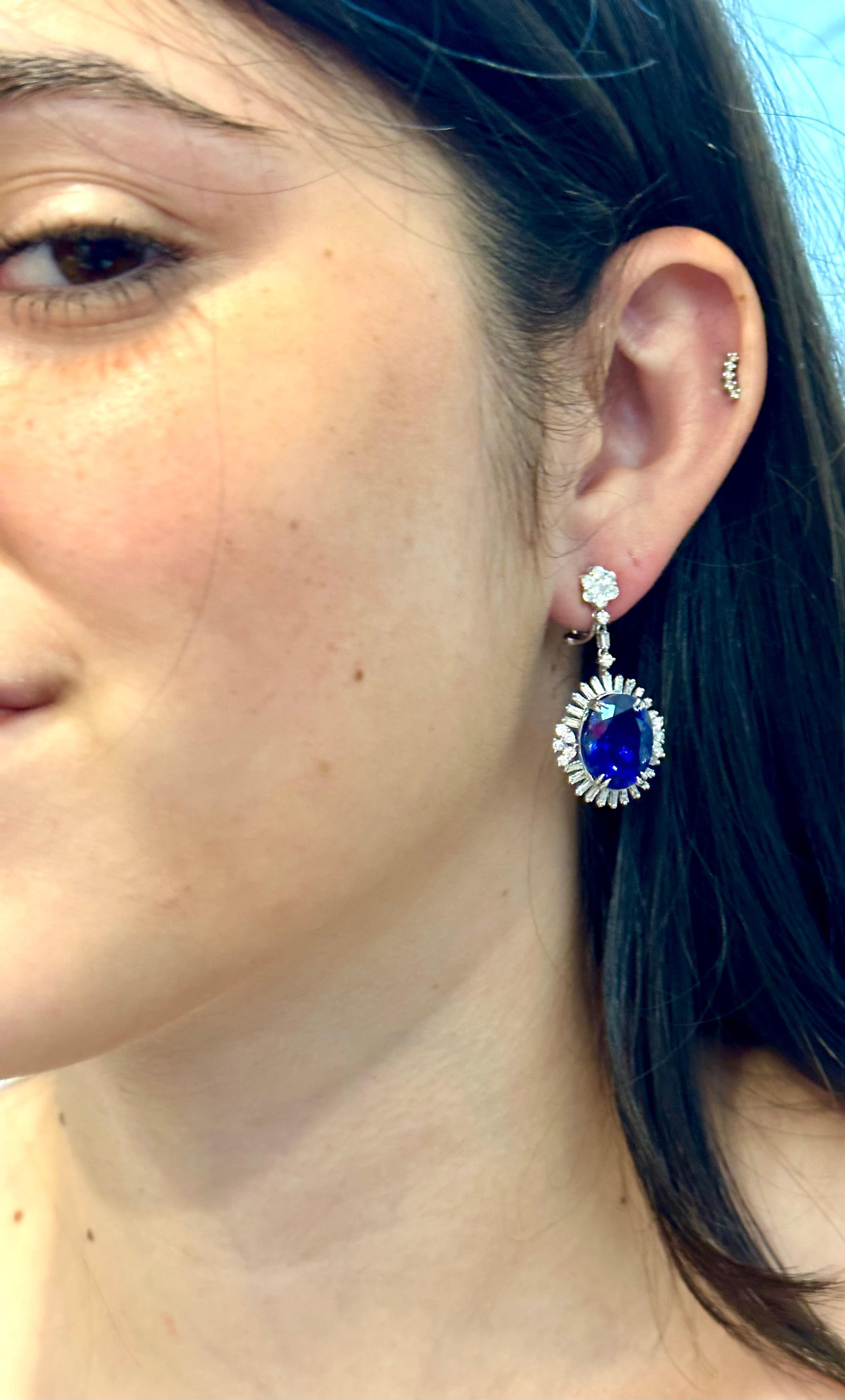 20 Karat Tansanit & Diamant Hänge-/Cocktailtail  Tropfenohrring aus 18 Karat Weißgold 7