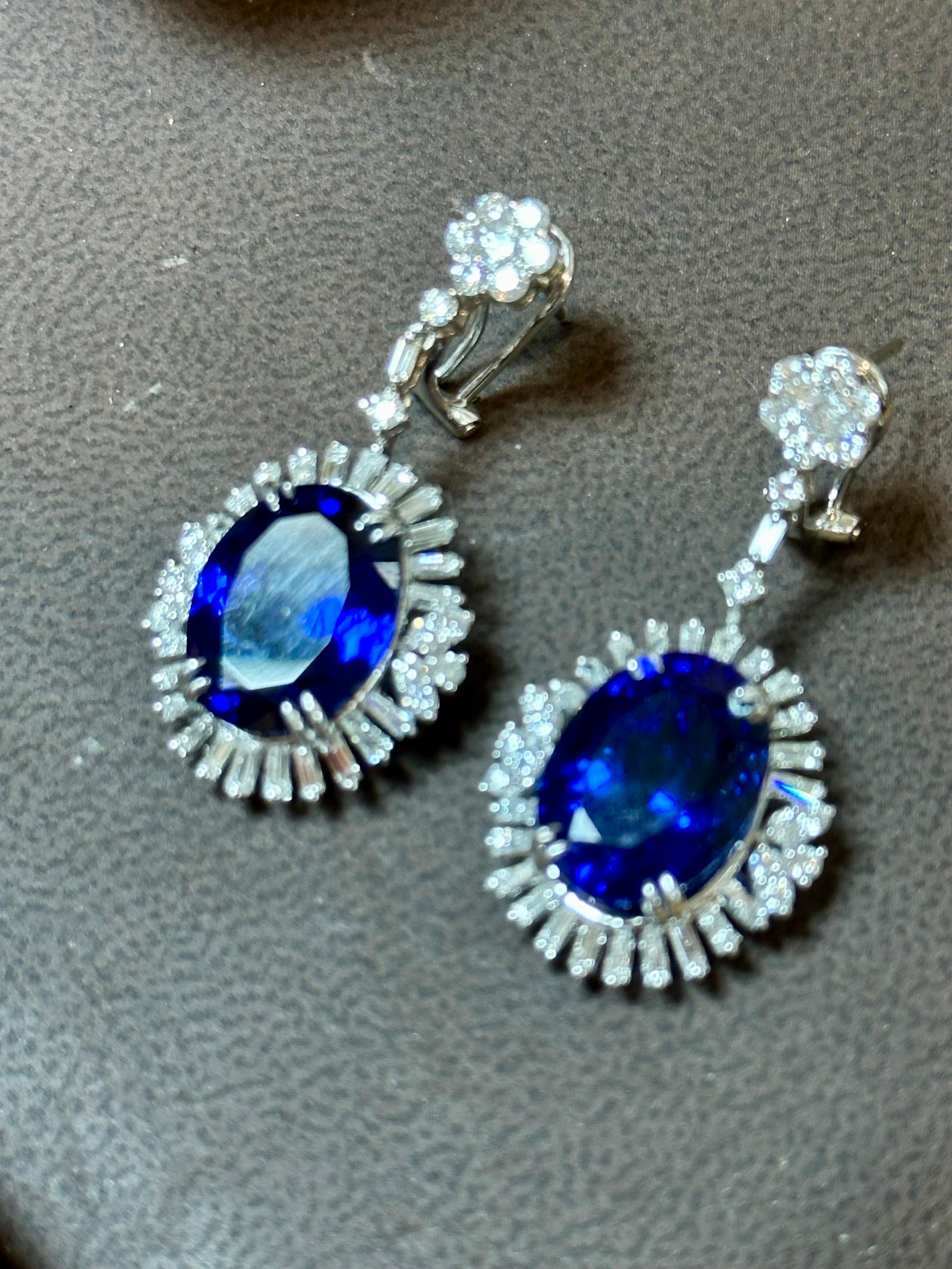 20 Karat Tansanit & Diamant Hänge-/Cocktailtail  Tropfenohrring aus 18 Karat Weißgold Damen