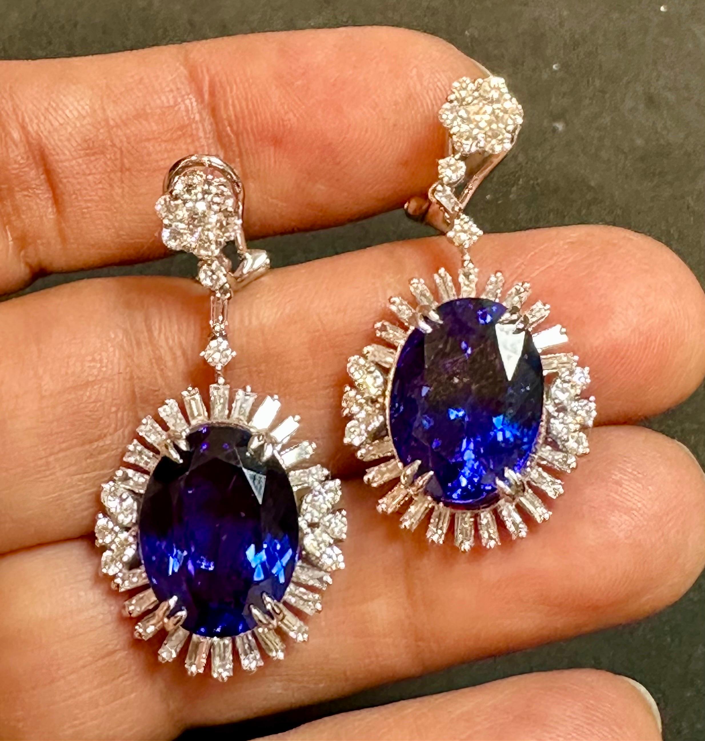 20 Karat Tansanit & Diamant Hänge-/Cocktailtail  Tropfenohrring aus 18 Karat Weißgold 1
