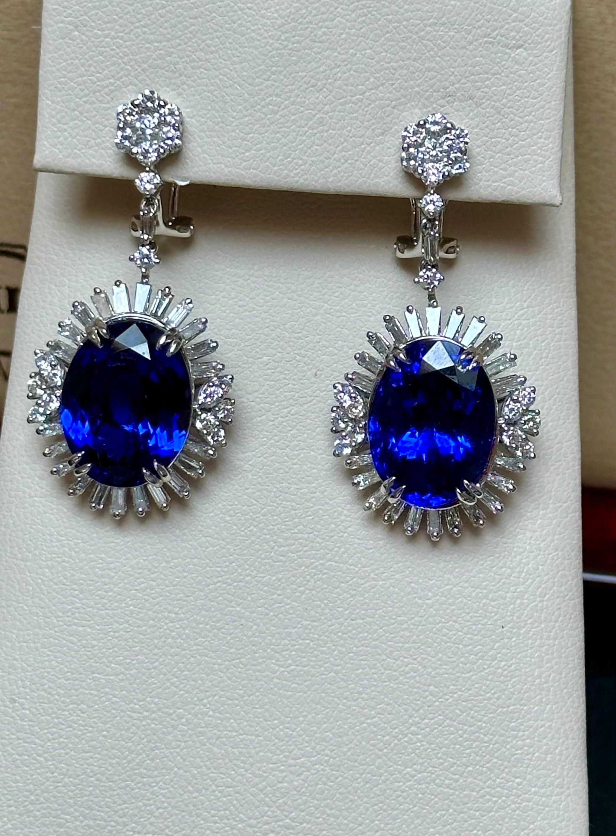 20 Karat Tansanit & Diamant Hänge-/Cocktailtail  Tropfenohrring aus 18 Karat Weißgold 2