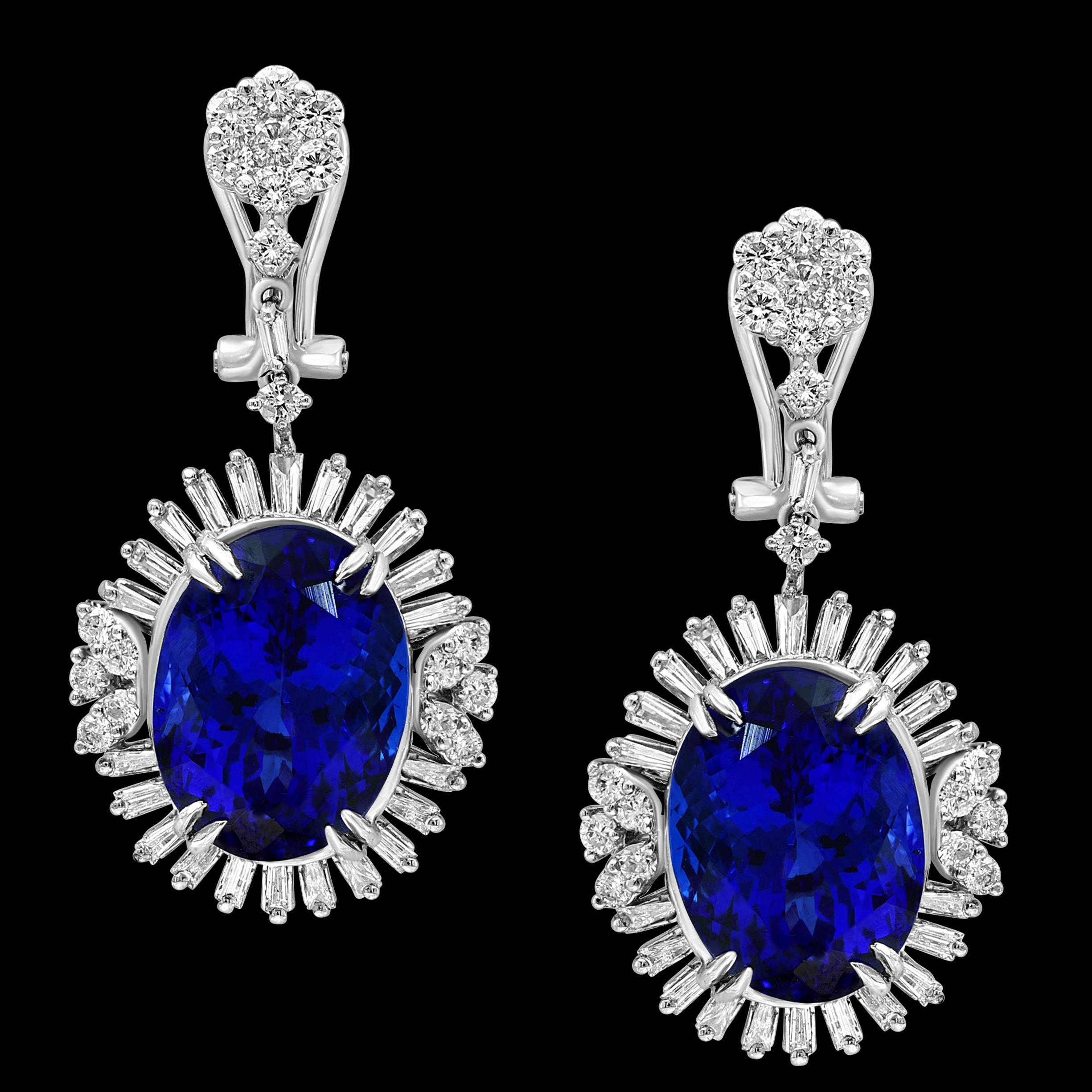 20 Karat Tansanit & Diamant Hänge-/Cocktailtail  Tropfenohrring aus 18 Karat Weißgold 4
