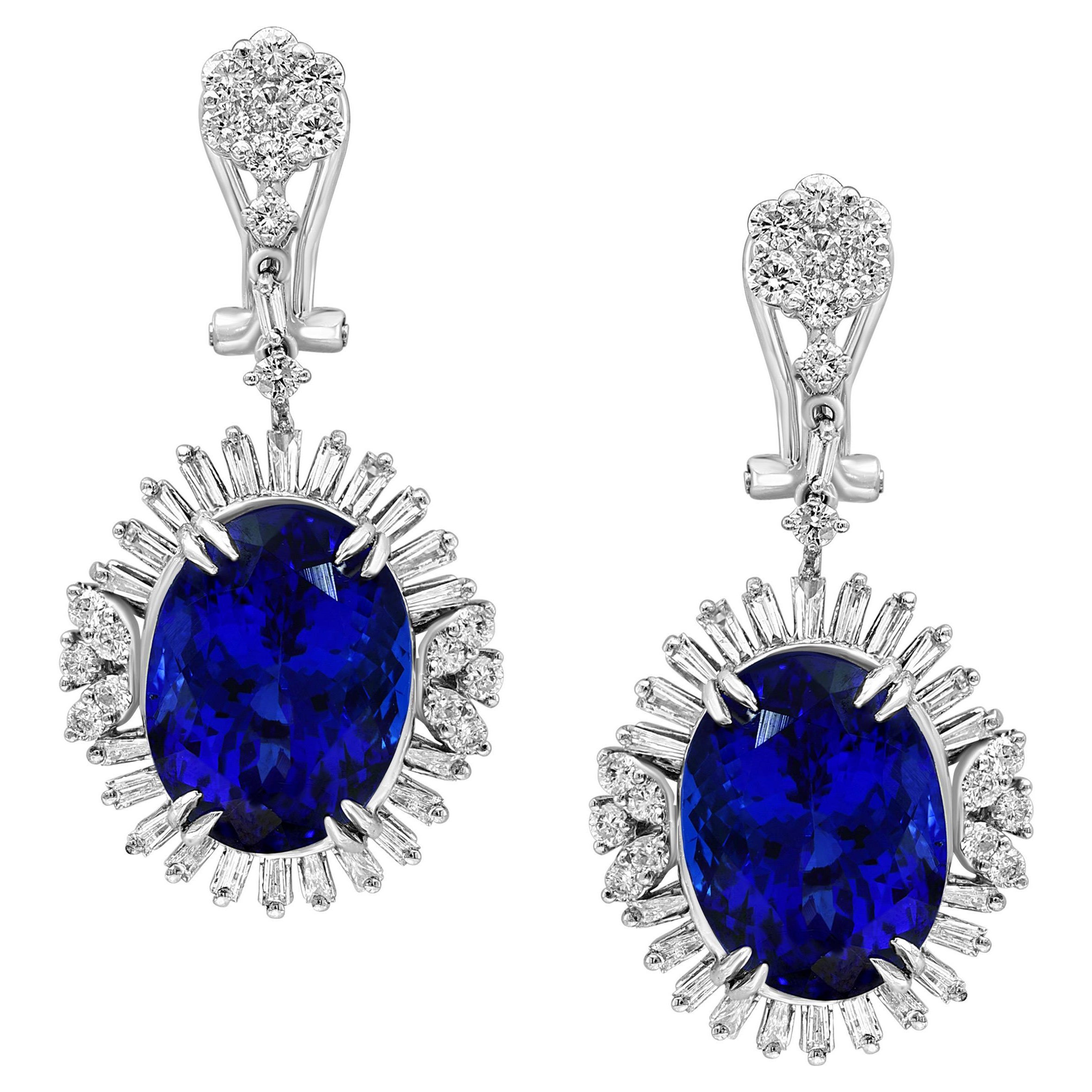 20 Karat Tansanit & Diamant Hänge-/Cocktailtail  Tropfenohrring aus 18 Karat Weißgold