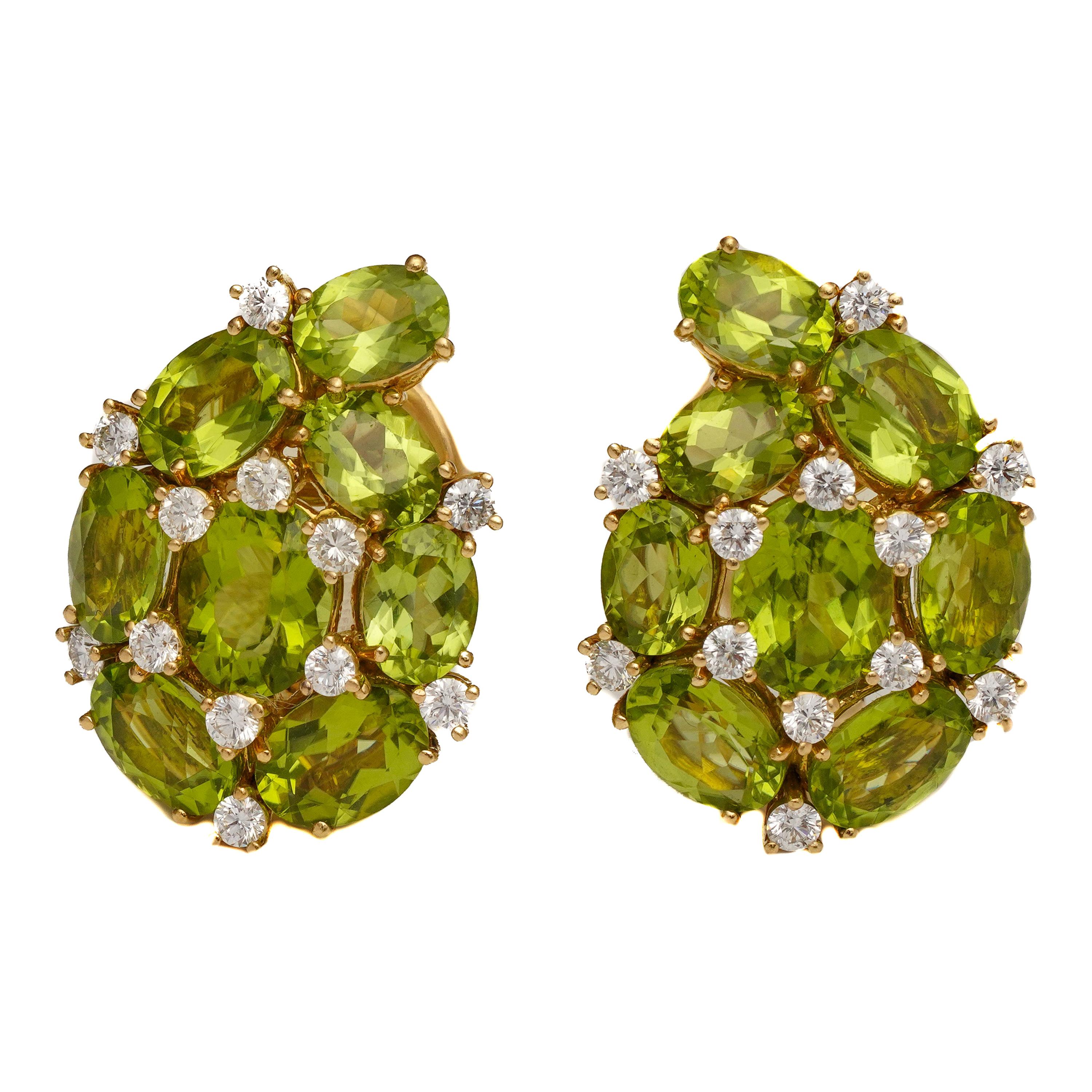 20 Carat Total Peridot and Diamond Earrings