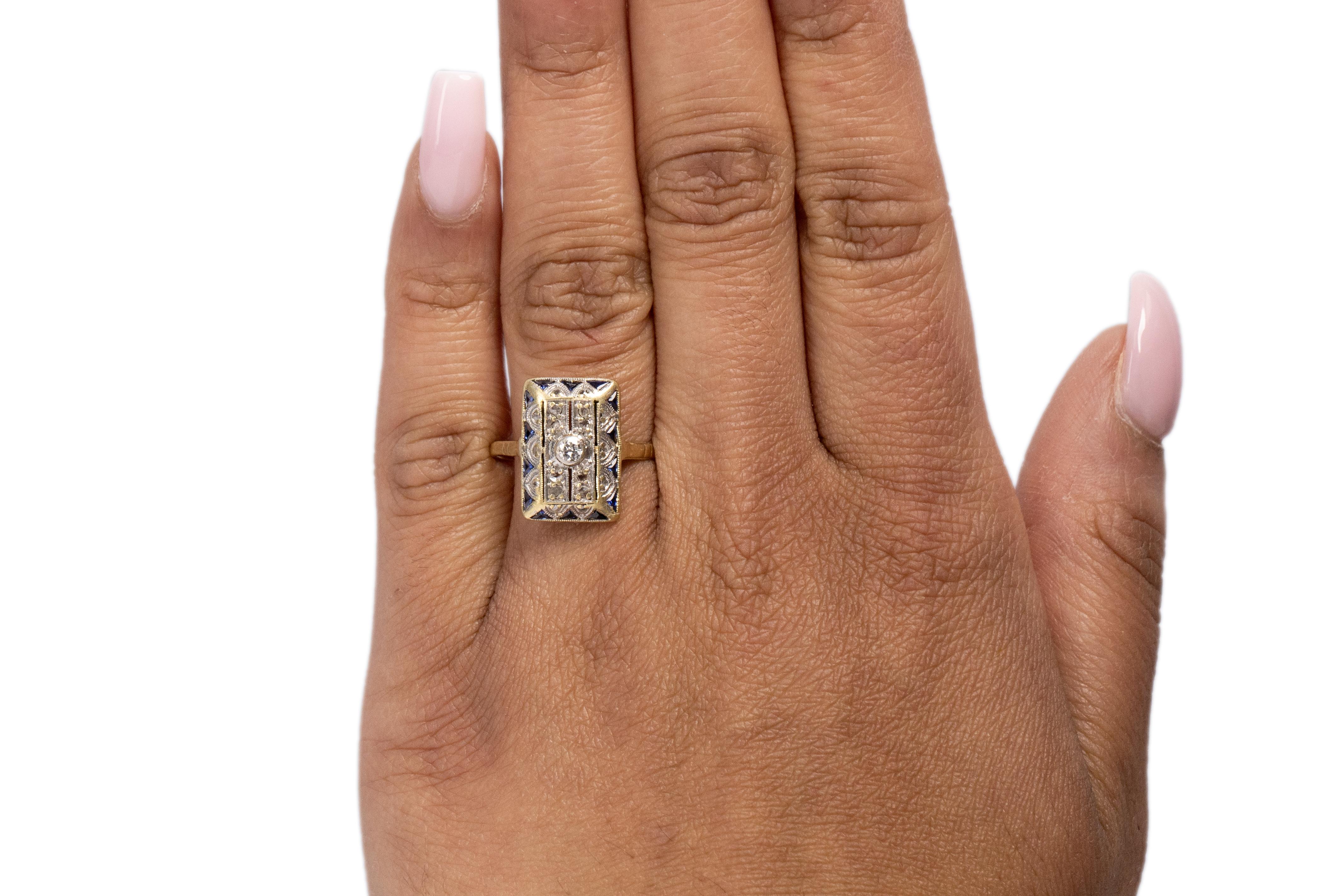 Anello di fidanzamento con diamante Art Deco in platino e oro 14 carati da 0,20 carati di peso totale In condizioni buone in vendita a Hicksville, NY