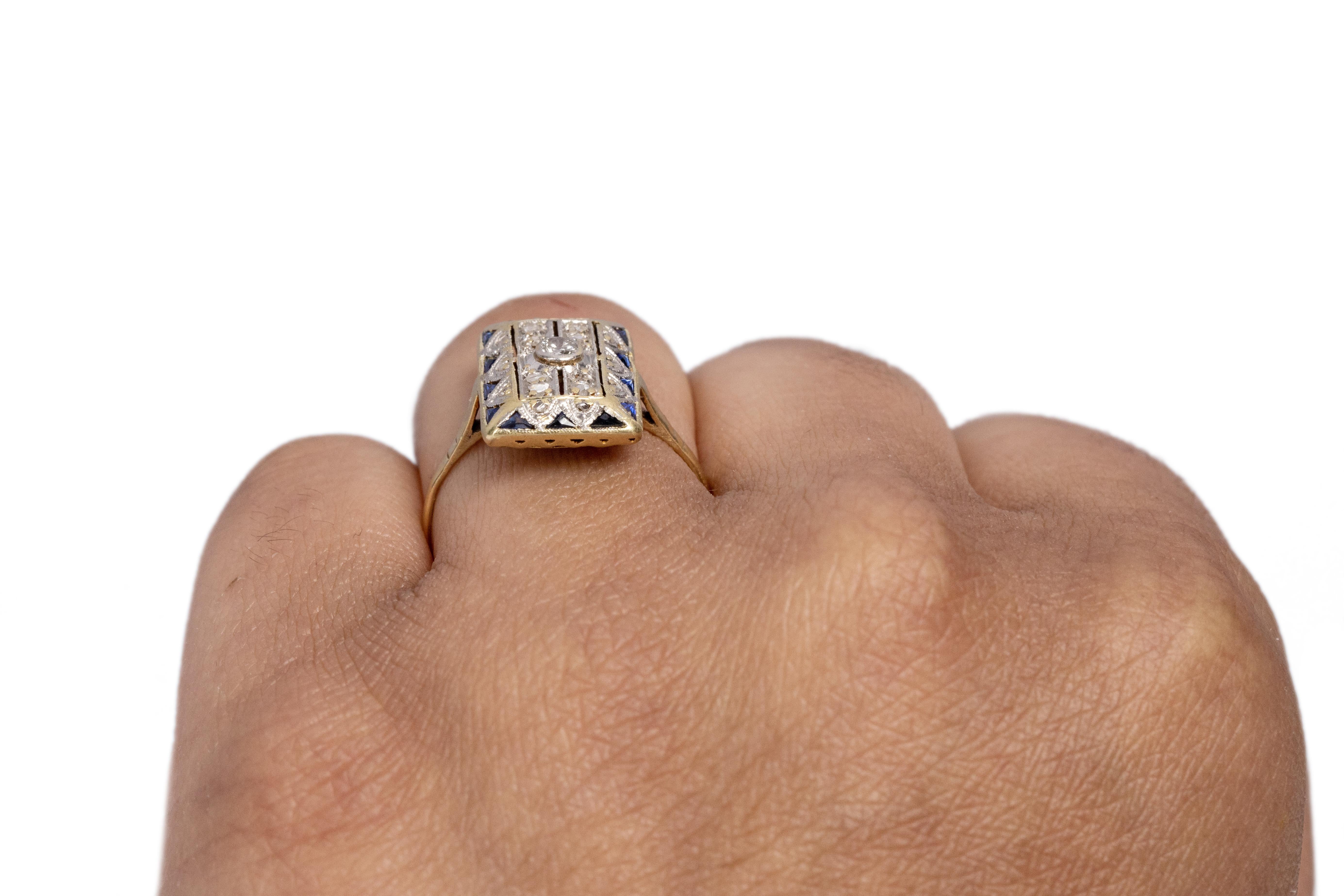 Women's .20 Carat Total Weight Art Deco Diamond Platinum Top & 14k Gold Engagement Ring For Sale