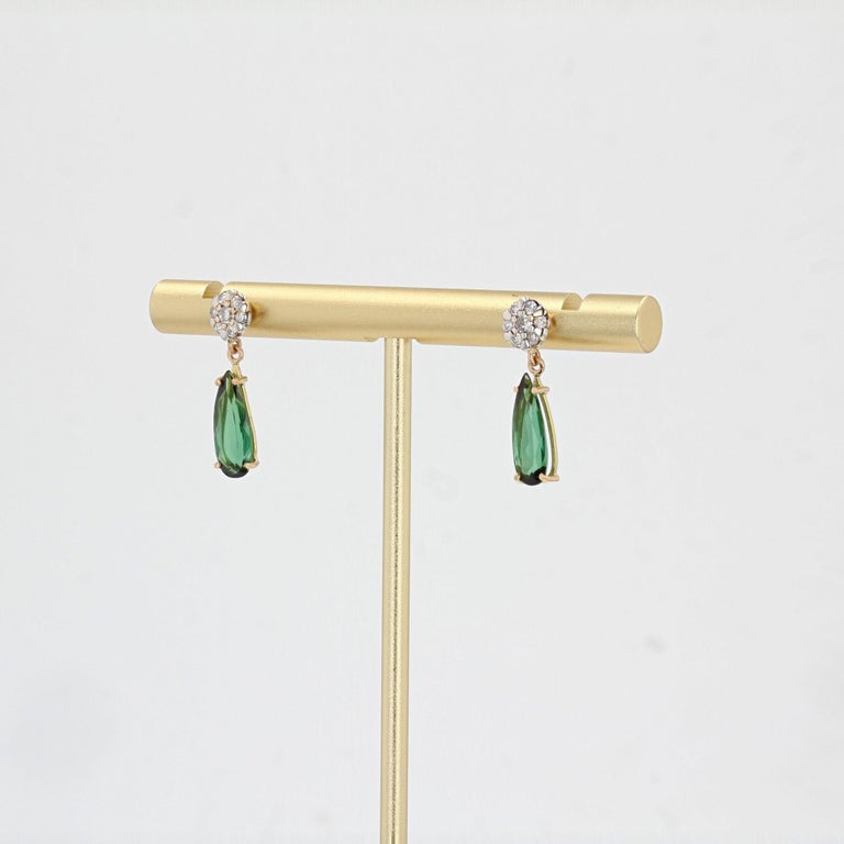 2,0 Carat Tourmaline Diamonds 18 Karat Yellow Gold Drop Earrings In New Condition For Sale In Poitiers, FR
