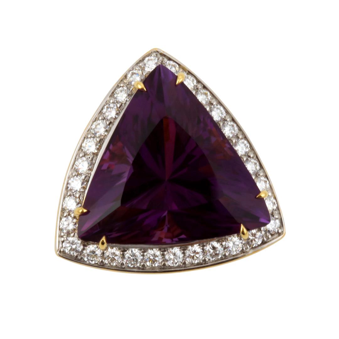 Contemporary 20 Carat Trilliant Cut Amethyst and Diamond Ring by John Landrum Bryant For Sale