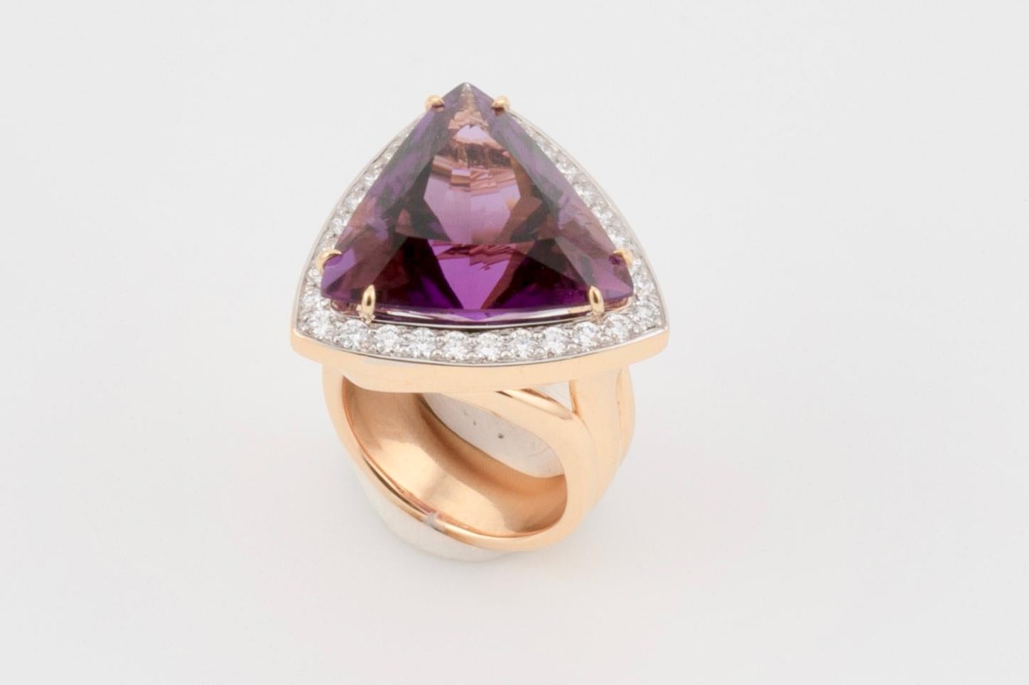 Women's 20 Carat Trilliant Cut Amethyst and Diamond Ring by John Landrum Bryant For Sale