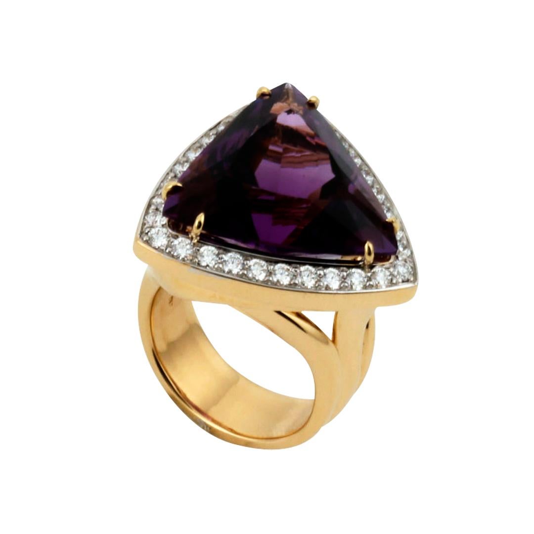 20 Carat Trilliant Cut Amethyst and Diamond Ring by John Landrum Bryant For Sale