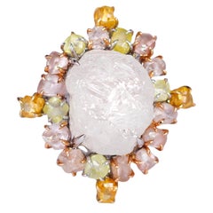 20 Carat White Rough Diamond with 6 Carat of Pink and Yellow Green Rough Ring