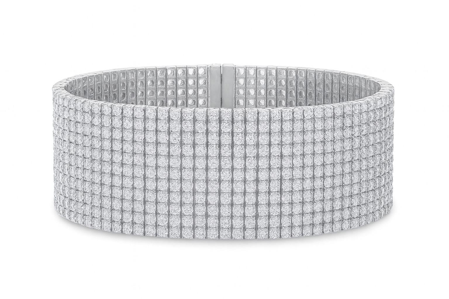 Pulsera de diamantes de oro blanco de 18 quilates de 20 quilates Corte redondo en venta