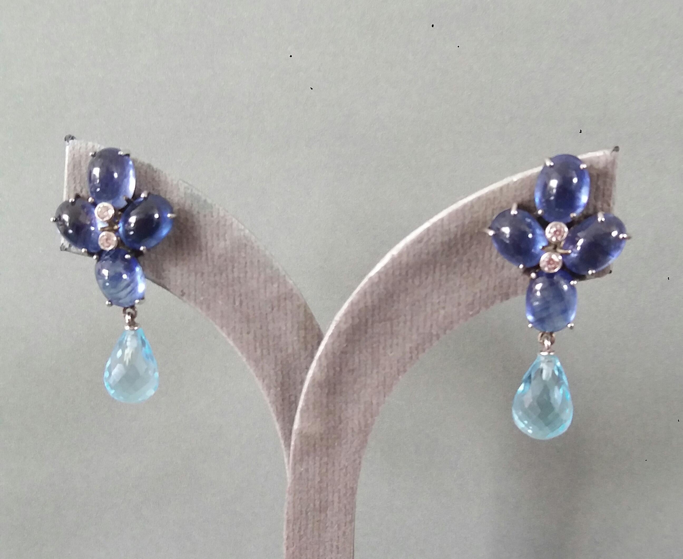 20 Carats Blue Sapphire Cabs Gold Diamonds Faceted Sky Blue Topaz Drops Earrings For Sale 2