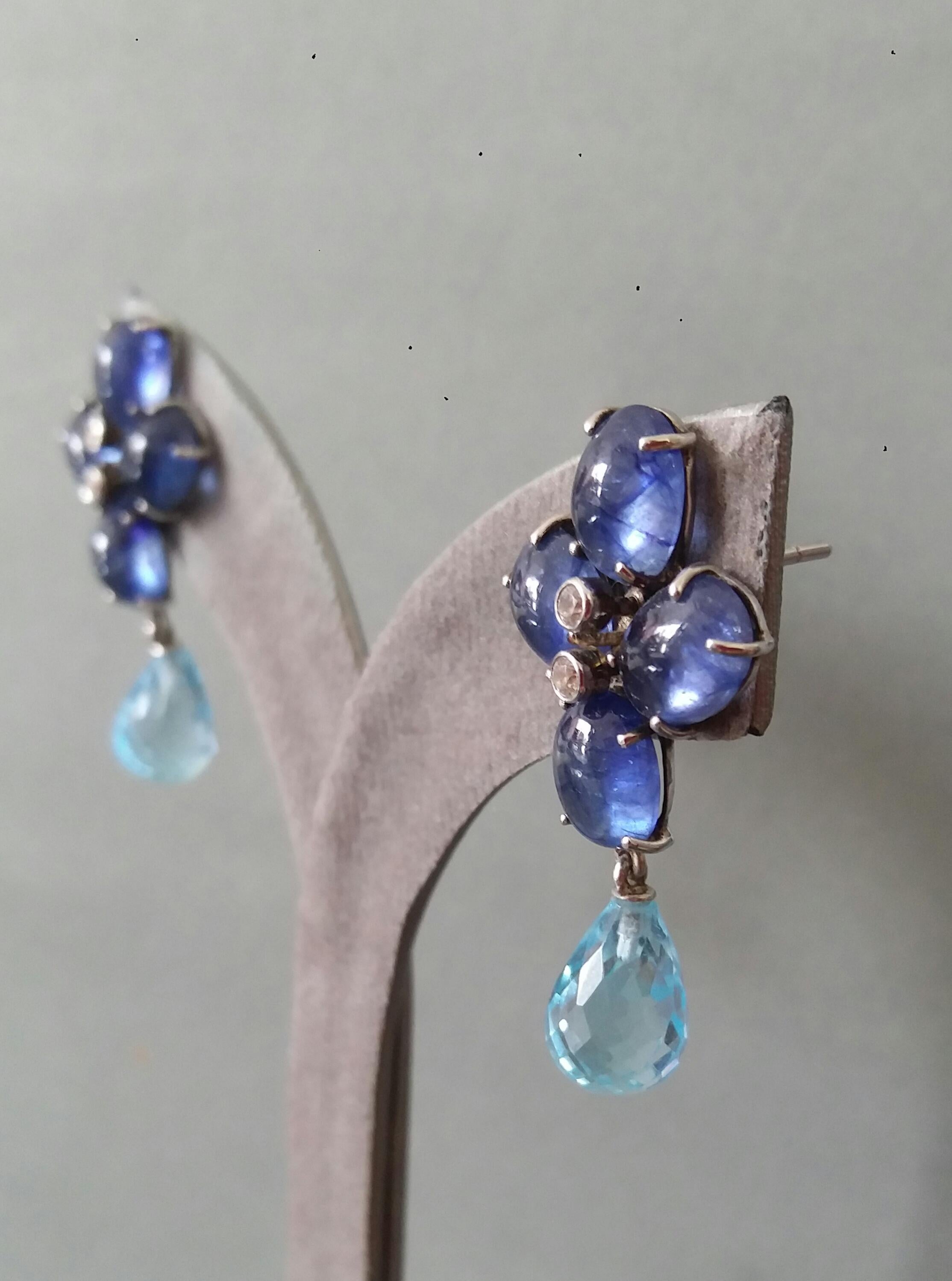 20 Carats Blue Sapphire Cabs Gold Diamonds Faceted Sky Blue Topaz Drops Earrings For Sale 3