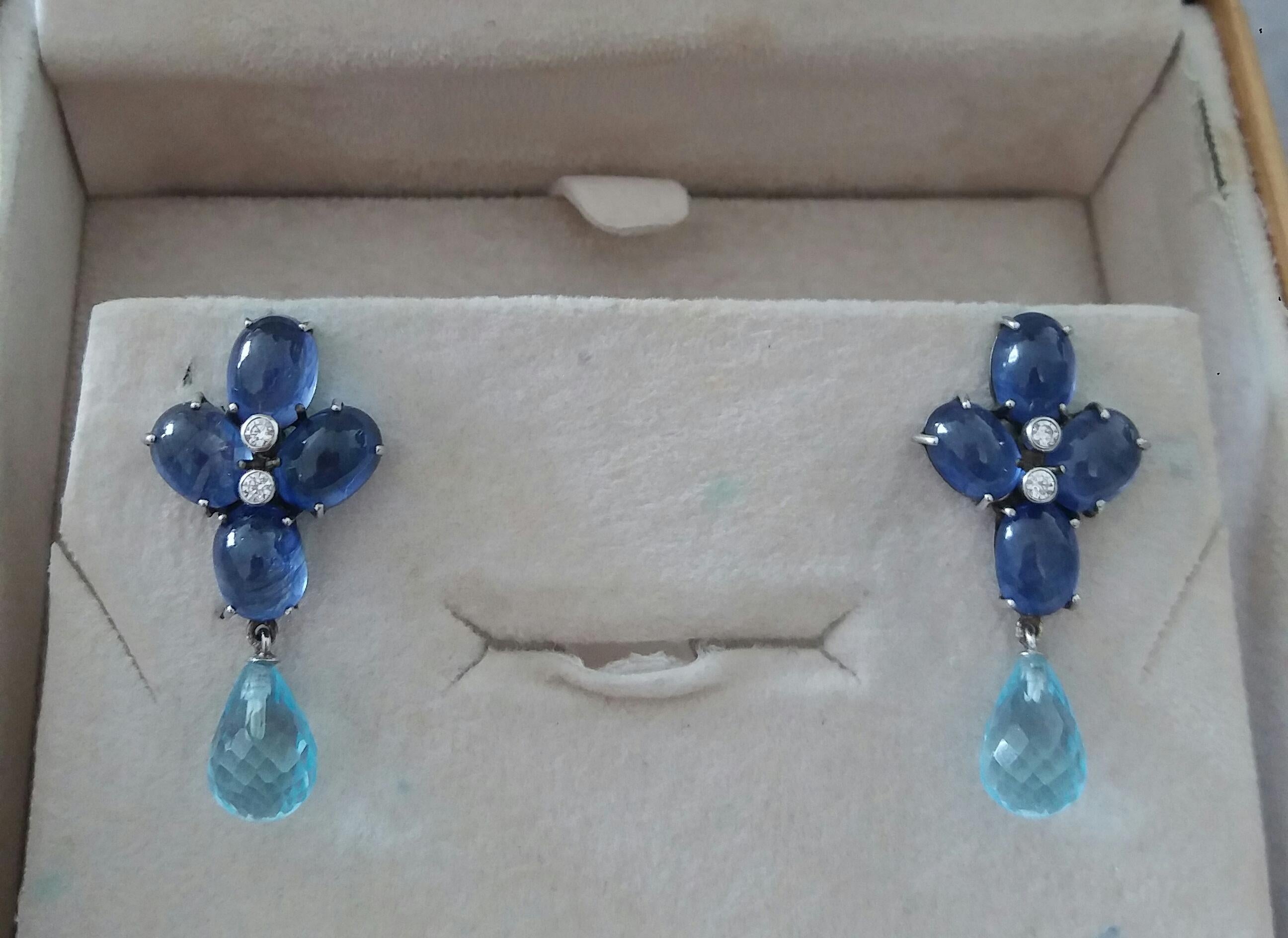 20 Carats Blue Sapphire Cabs Gold Diamonds Faceted Sky Blue Topaz Drops Earrings In Good Condition For Sale In Bangkok, TH