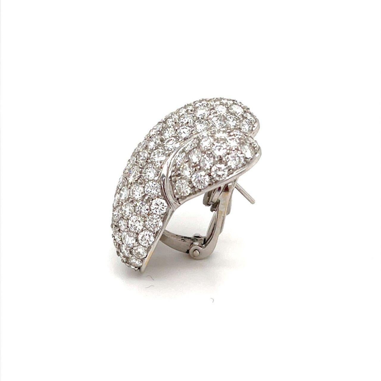 20.00 carats white Diamond Pave' earrings with Omega lever-back, made in 18k white gold