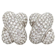 20 Carats Diamond Earrings Pave' Omega Lever-Back 18K White Gold
