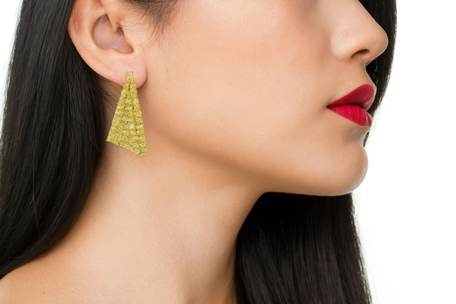 Contemporary 20 Carats Fancy Yellow Diamond Earrings For Sale