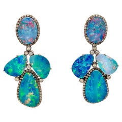 20+ Carats Fine Black Opal & Diamond Earrings