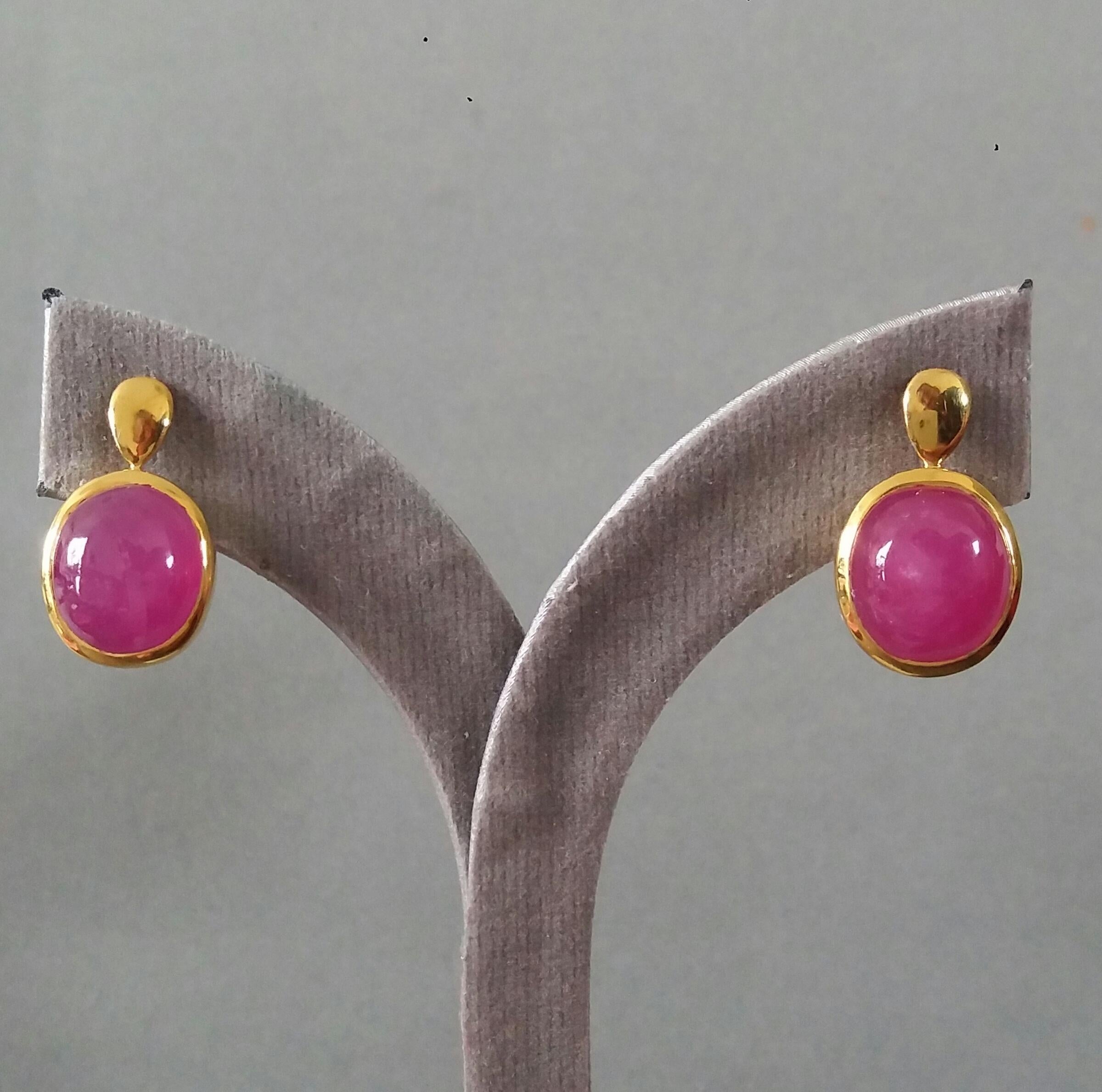 20 Carats Natural Ruby Oval Cabochons 14 Kt Gold Bezel Stud Earrings 5