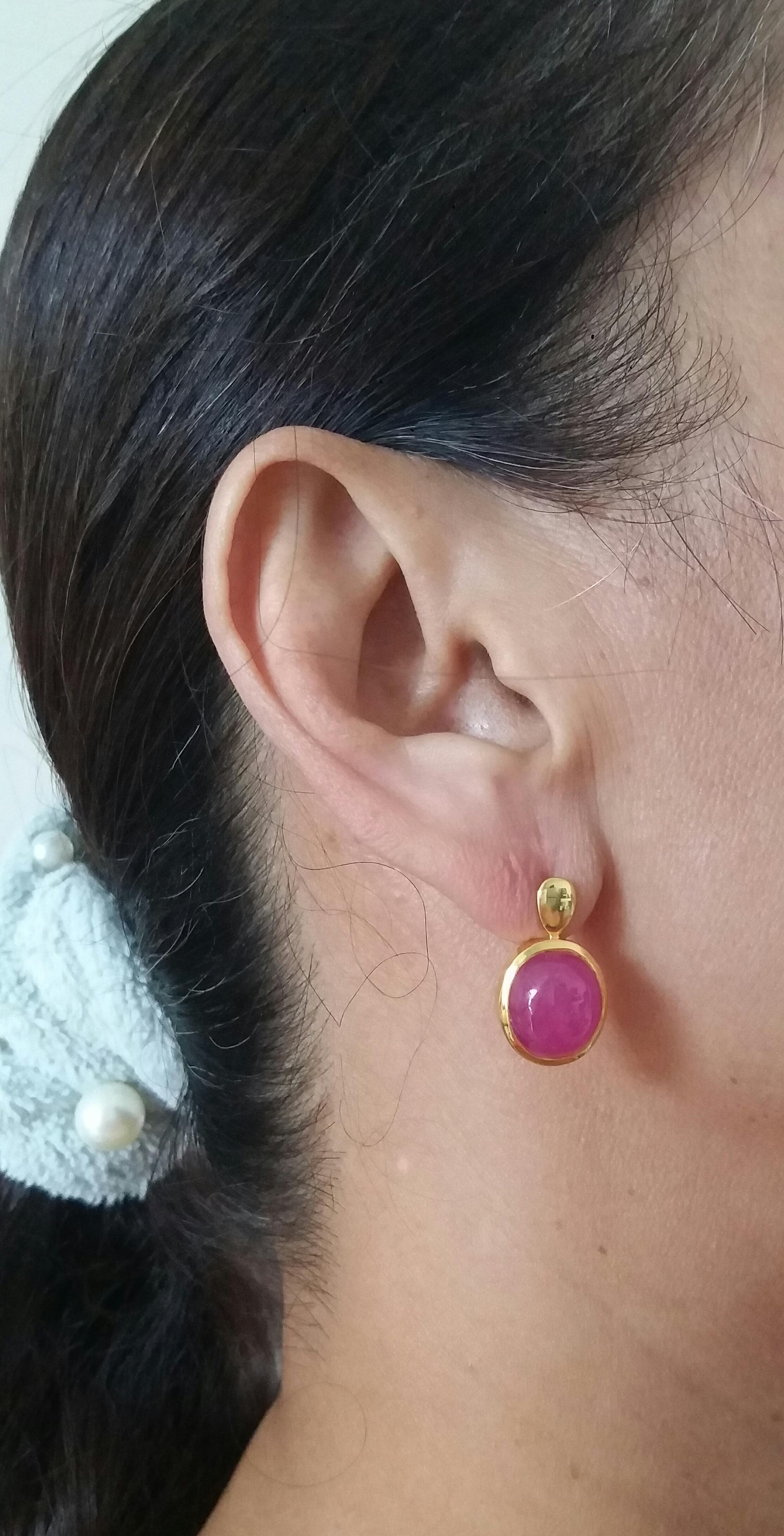 20 Carats Natural Ruby Oval Cabochons 14 Kt Gold Bezel Stud Earrings 7