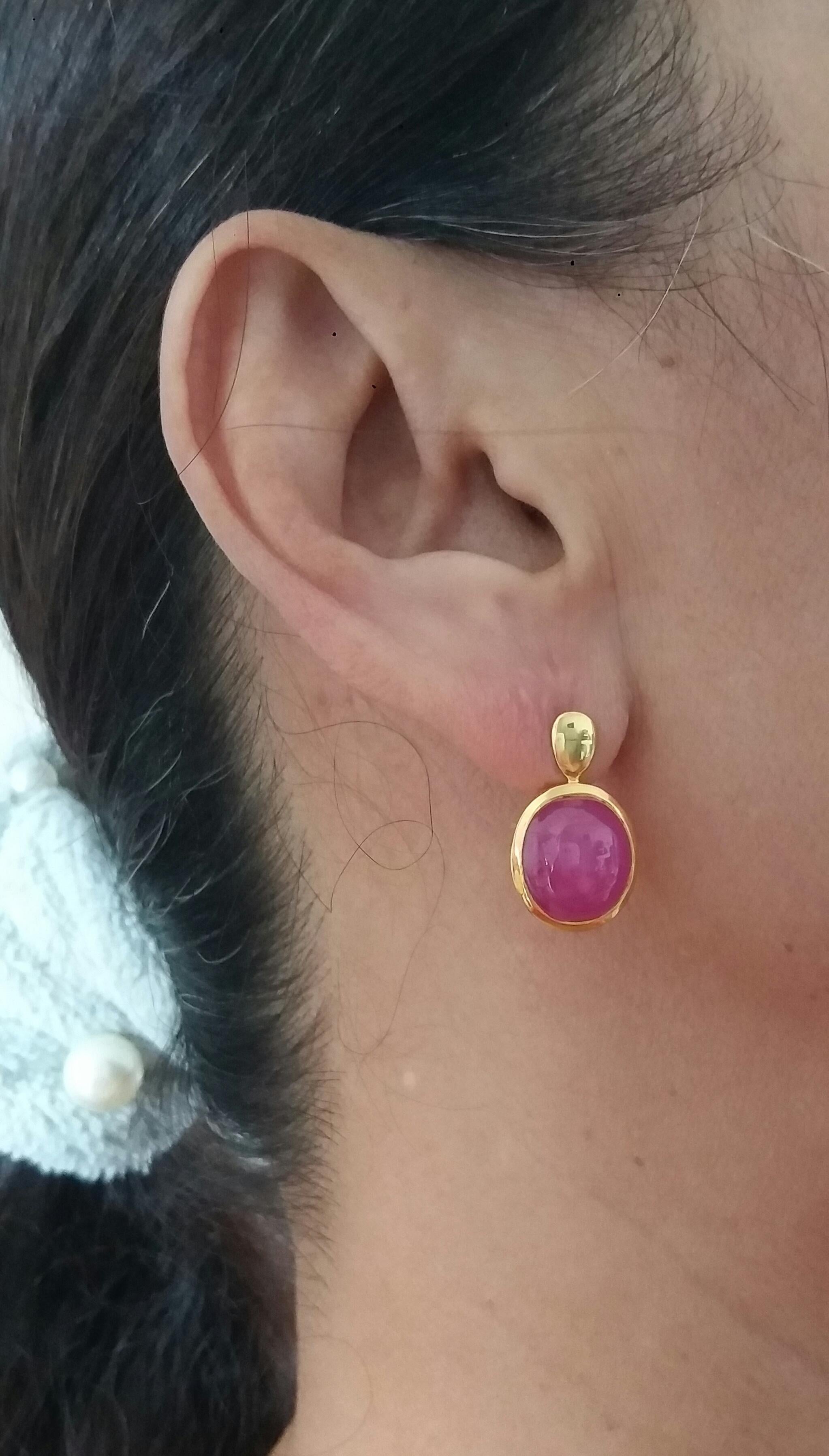 Clous d'oreilles en or 14 carats avec cabochons ovales en rubis naturel de 20 carats en vente 8