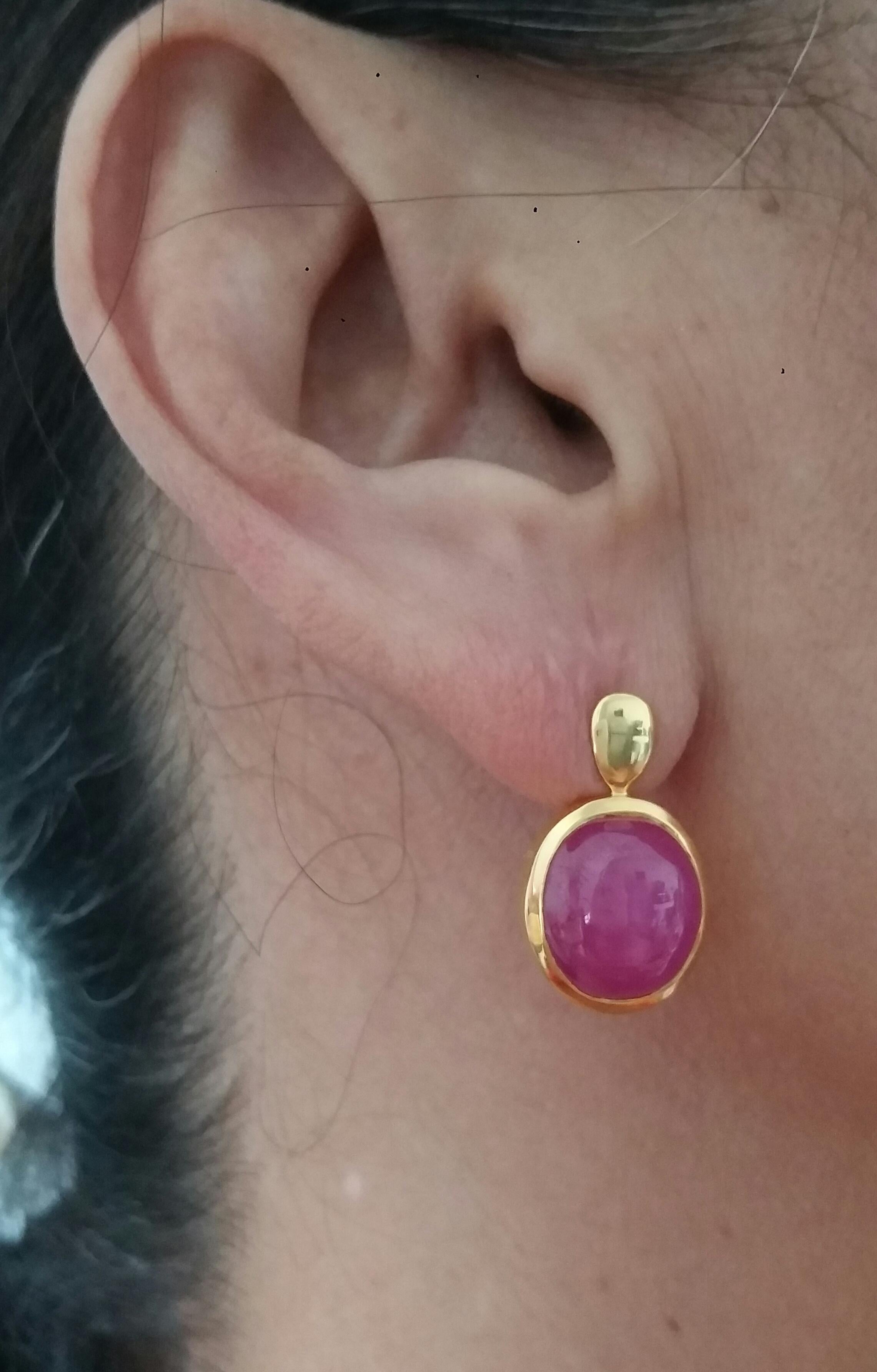 20 Carats Natural Ruby Oval Cabochons 14 Kt Gold Bezel Stud Earrings For Sale 9