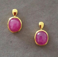 20 Carats Natural Ruby Oval Cabochons 14 Kt Gold Bezel Stud Earrings