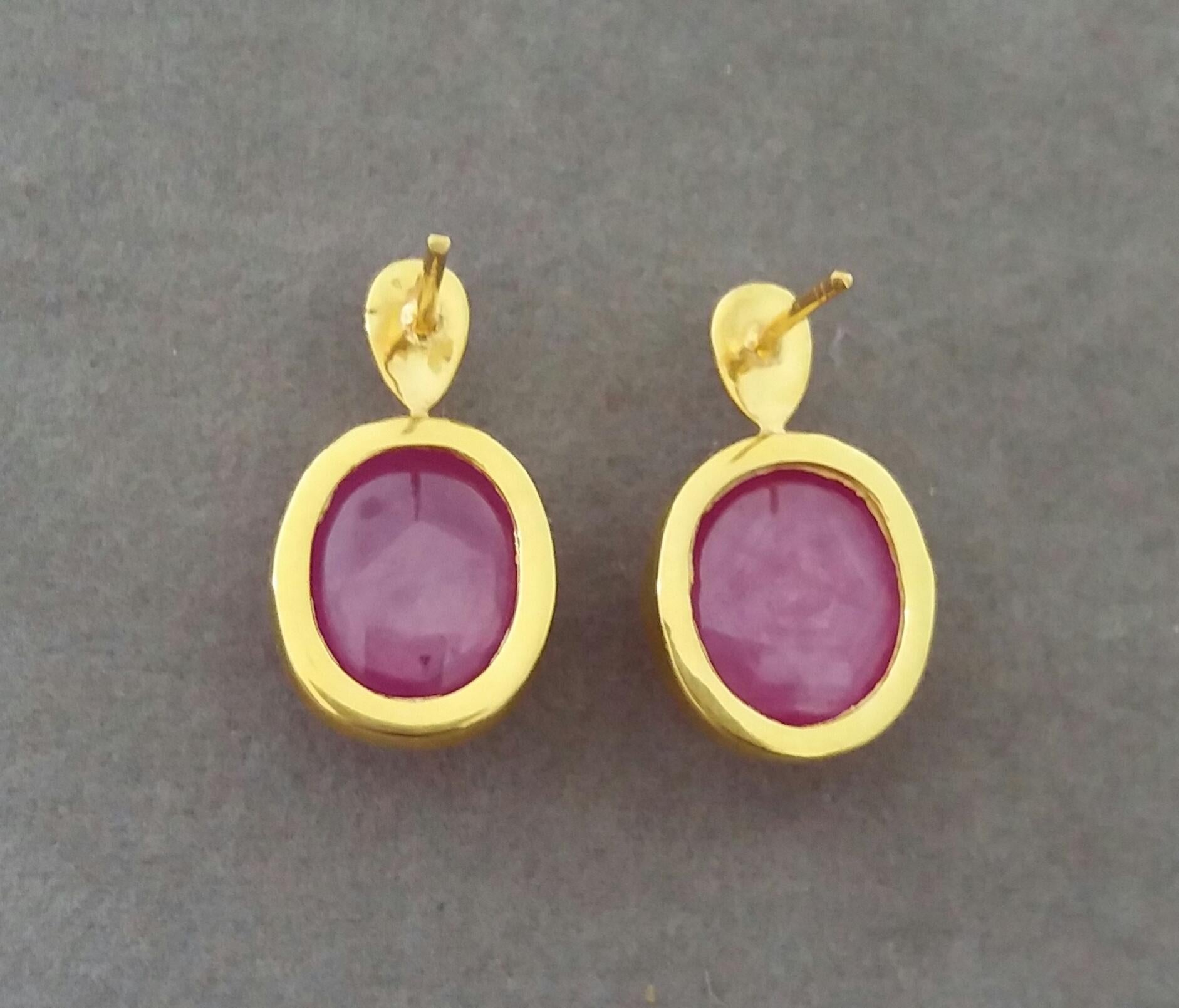 20 Carats Natural Ruby Oval Cabochons 14 Kt Gold Bezel Stud Earrings 1