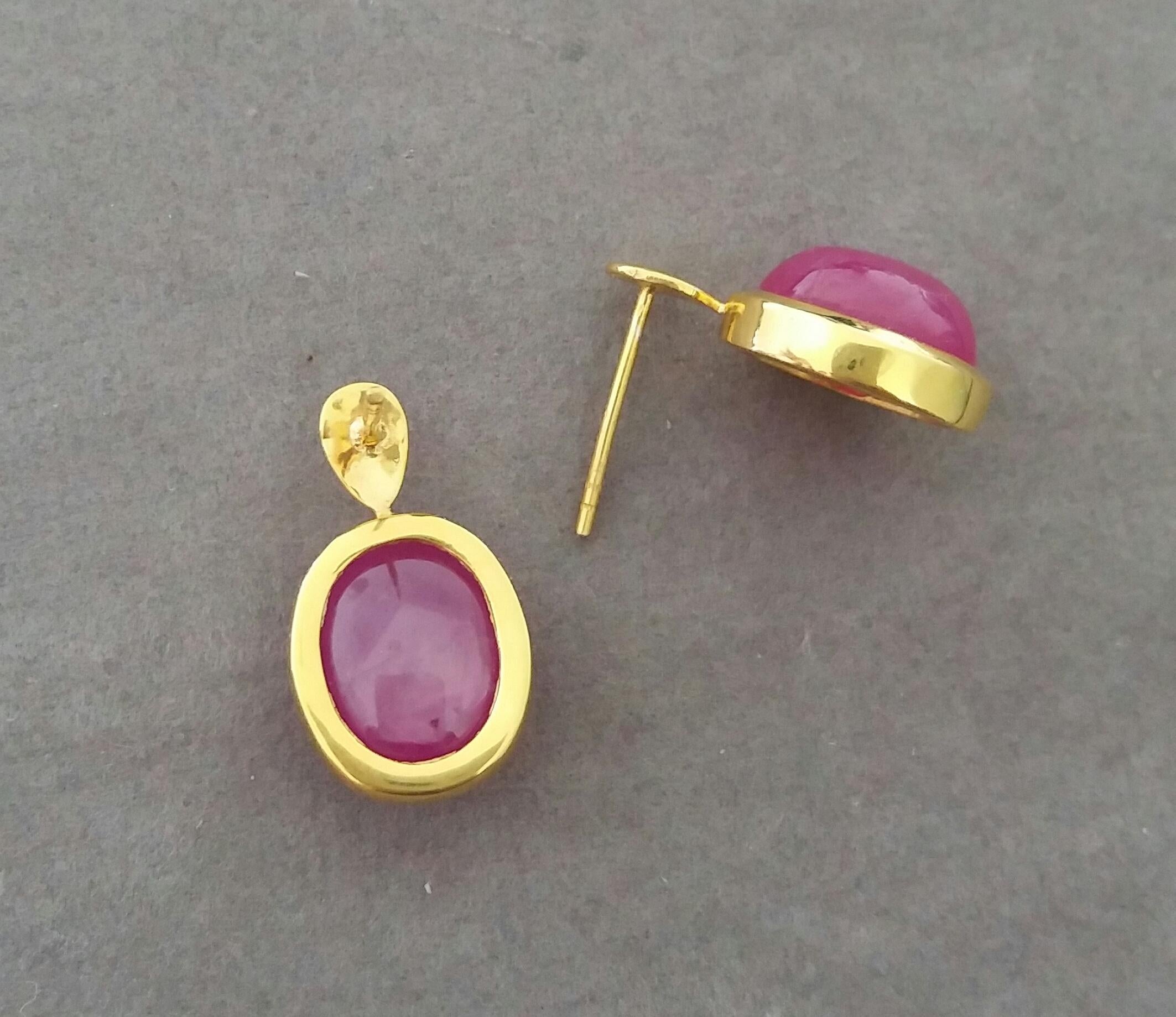 20 Carats Natural Ruby Oval Cabochons 14 Kt Gold Bezel Stud Earrings 2