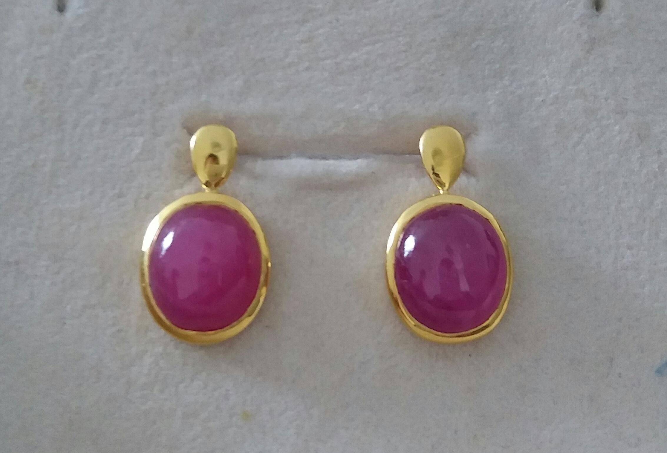 20 Carats Natural Ruby Oval Cabochons 14 Kt Gold Bezel Stud Earrings 3