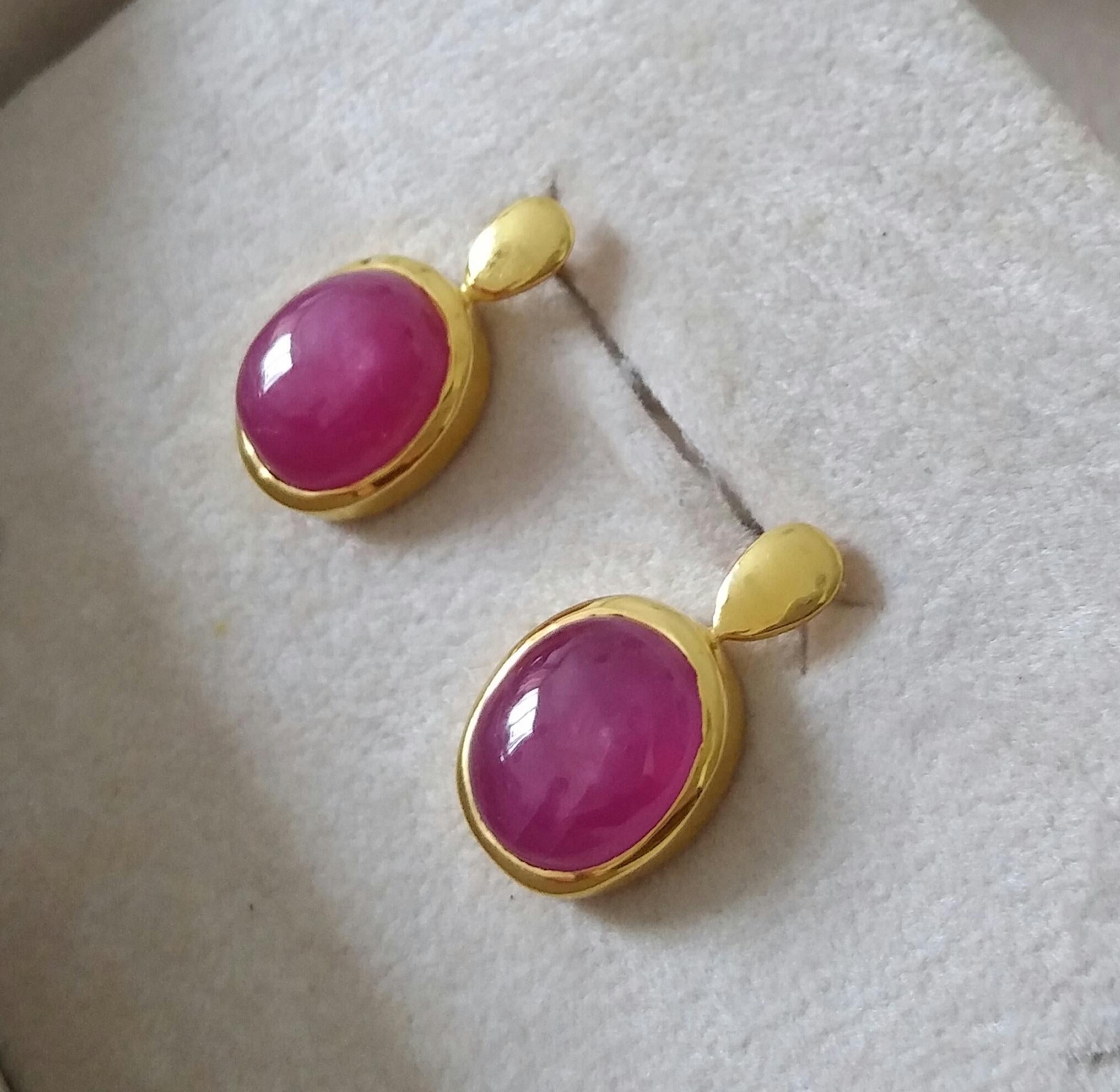 20 Carats Natural Ruby Oval Cabochons 14 Kt Gold Bezel Stud Earrings For Sale 4