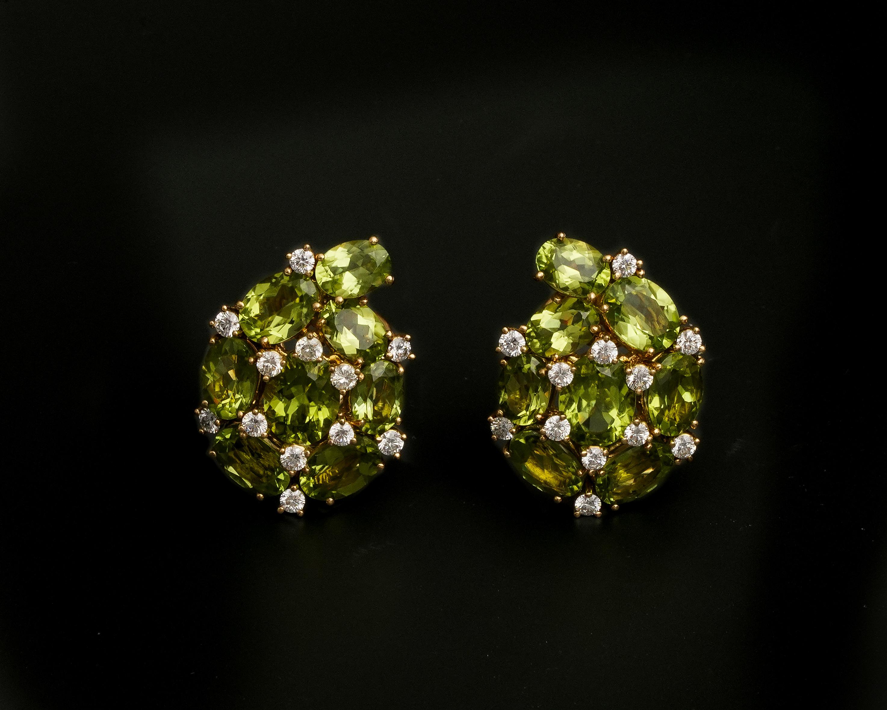 20 Carat Total Peridot and Diamond Earrings In Excellent Condition In Atlanta, GA
