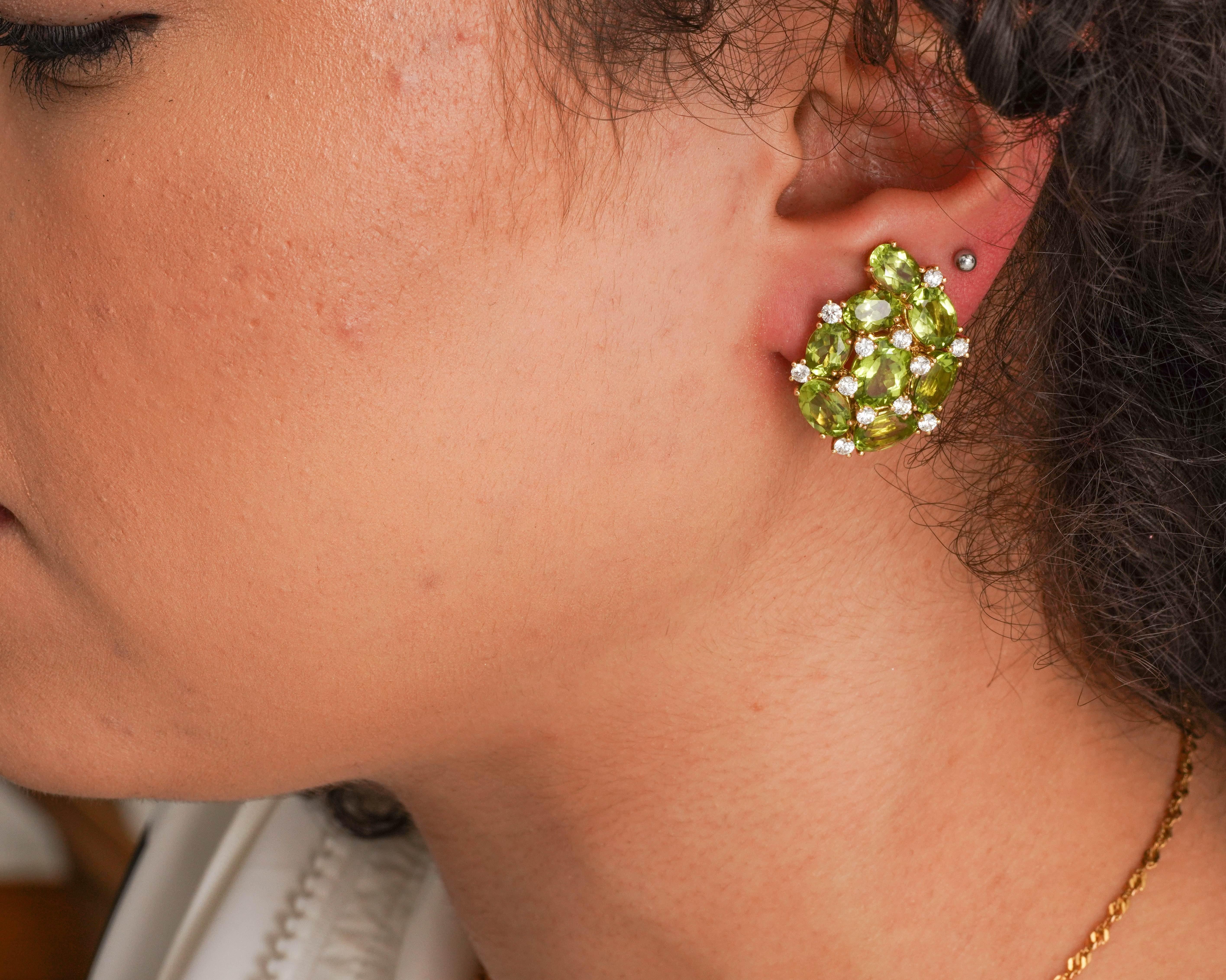Women's 20 Carat Total Peridot and Diamond Earrings