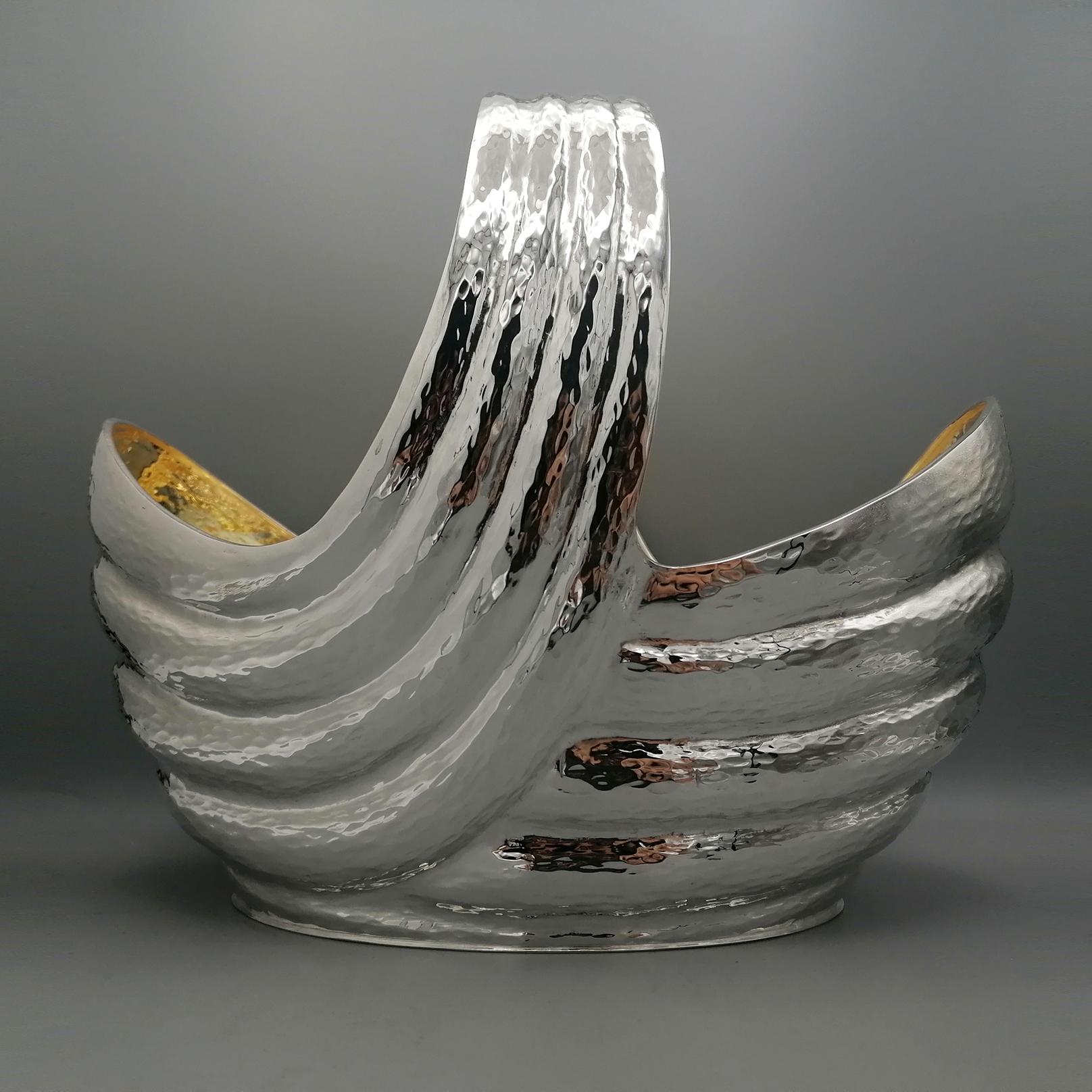 20ème siècle Italie Panier en argent massif avec anse Excellent état - En vente à VALENZA, IT