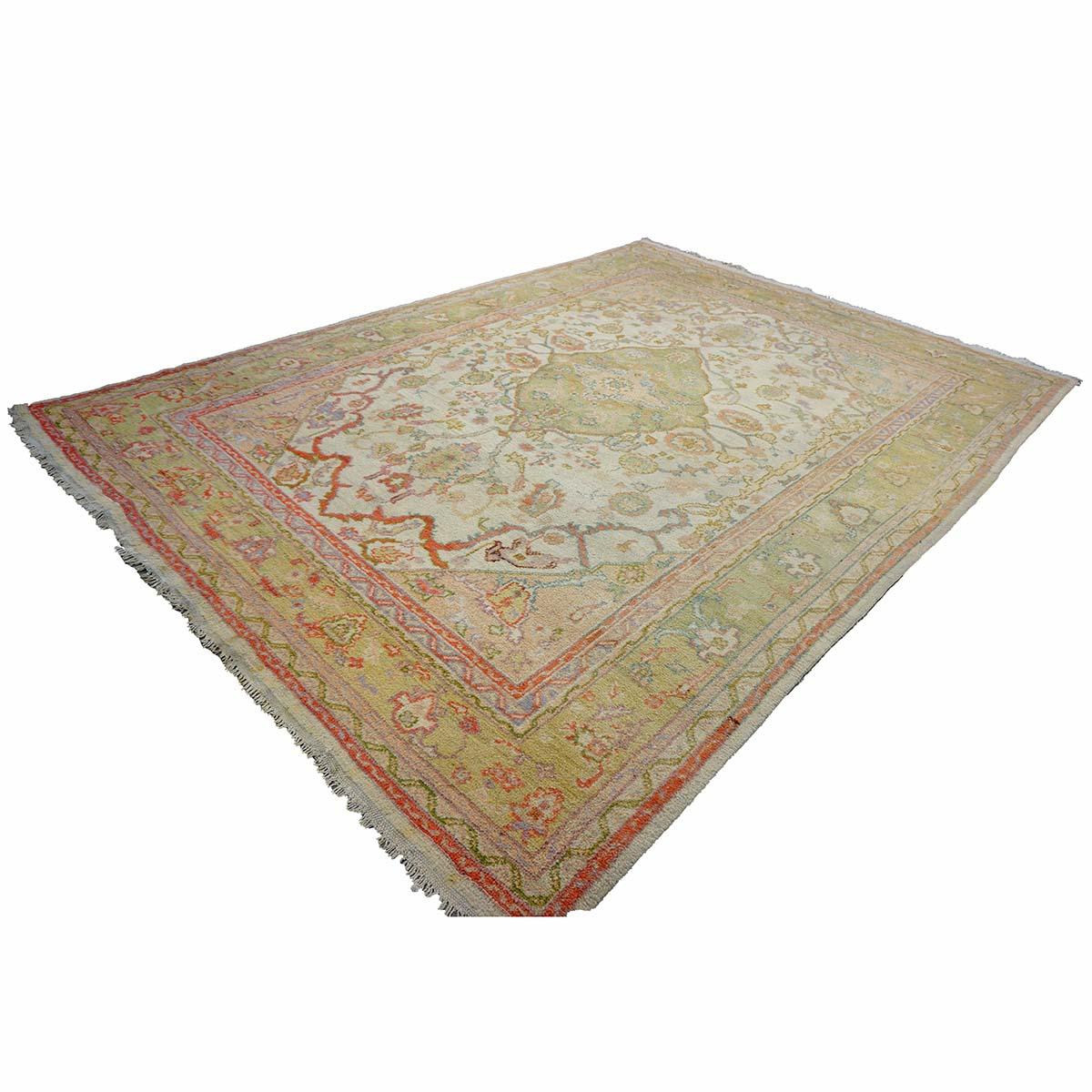 21st Century Türkisch Oushak 10X13 Grün, Elfenbein & Orange Handmade Läufer Teppich im Angebot 2