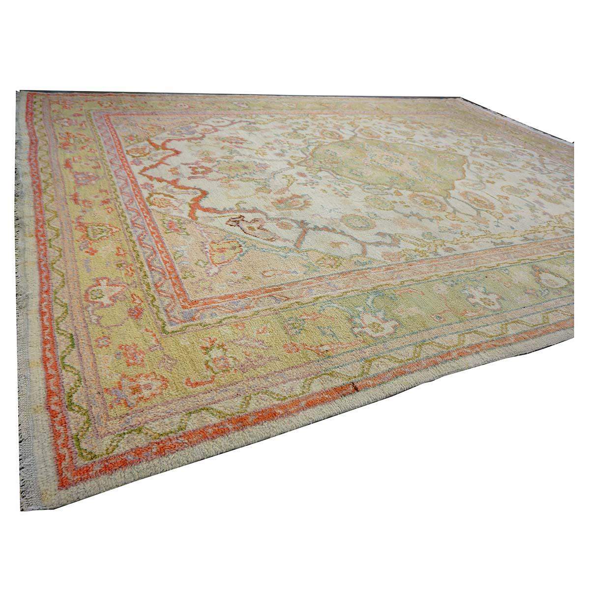 21st Century Türkisch Oushak 10X13 Grün, Elfenbein & Orange Handmade Läufer Teppich im Angebot 3