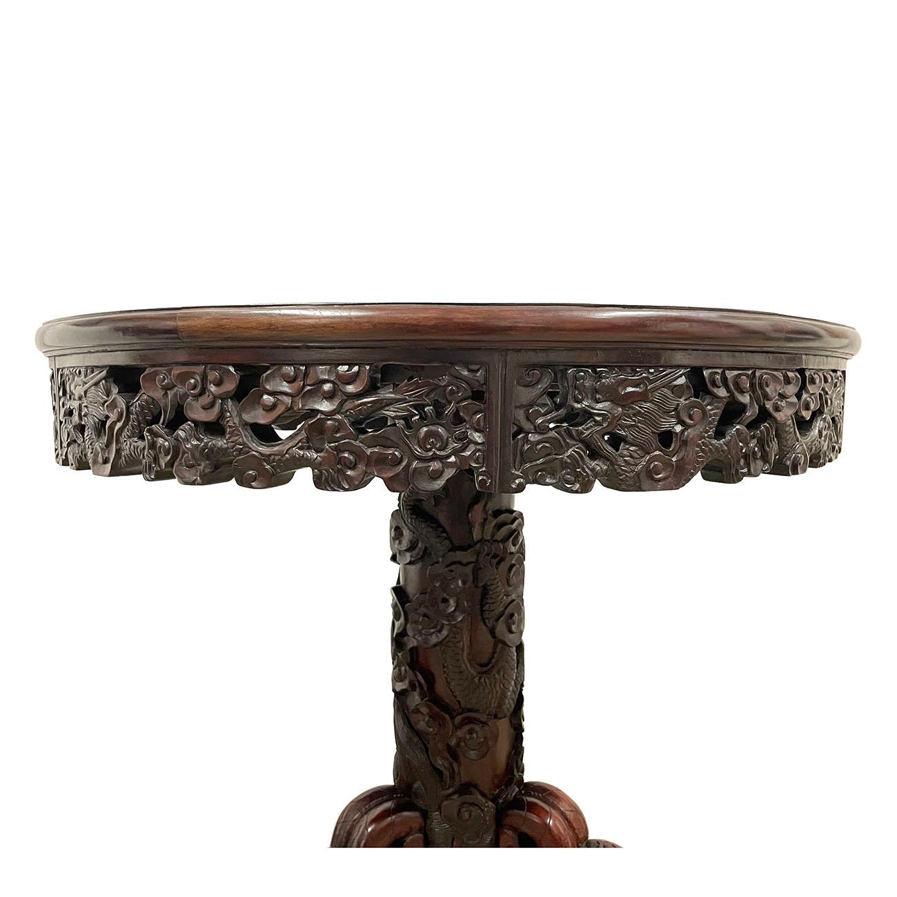 20th Century 20 Century Chinese Marble Top Hardwood Carved Round Dinning Table Set For Sale