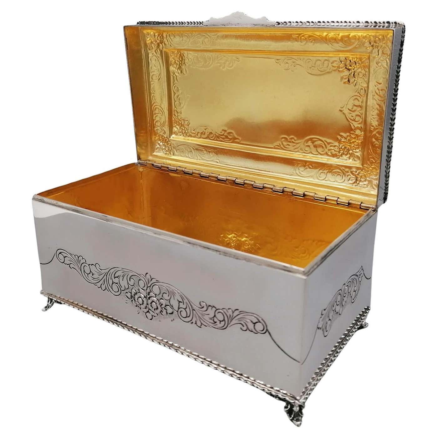 Silver Box Open 20th Century Italian 800 Solid Silver Jewel Box For Sale at 1stDibs