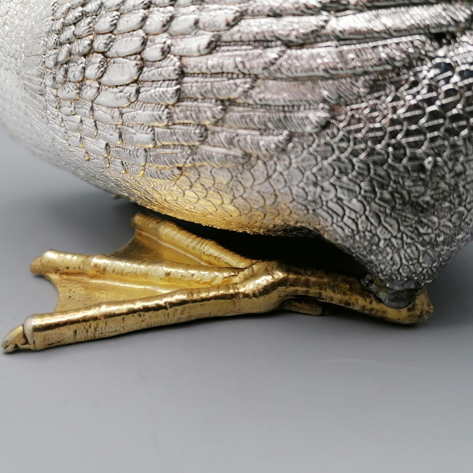 20th Century Italian Pure 970 Silver Duck with golden beak and paws  For Sale 1