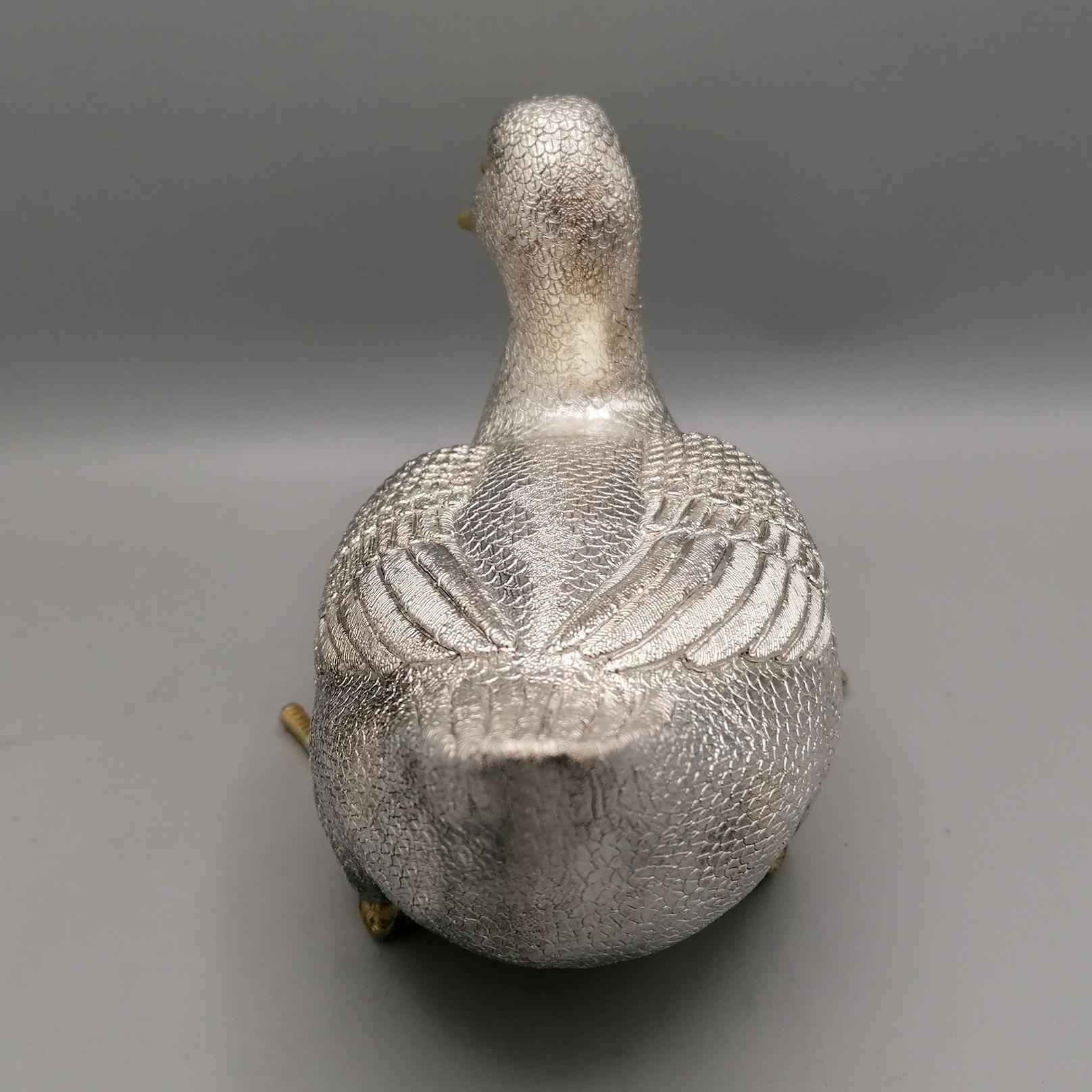 20th Century Italian Pure 970 Silver Duck with golden beak and paws  For Sale 3