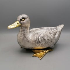 20th Century Italian Pure 970 Silver Duck with golden beak and paws