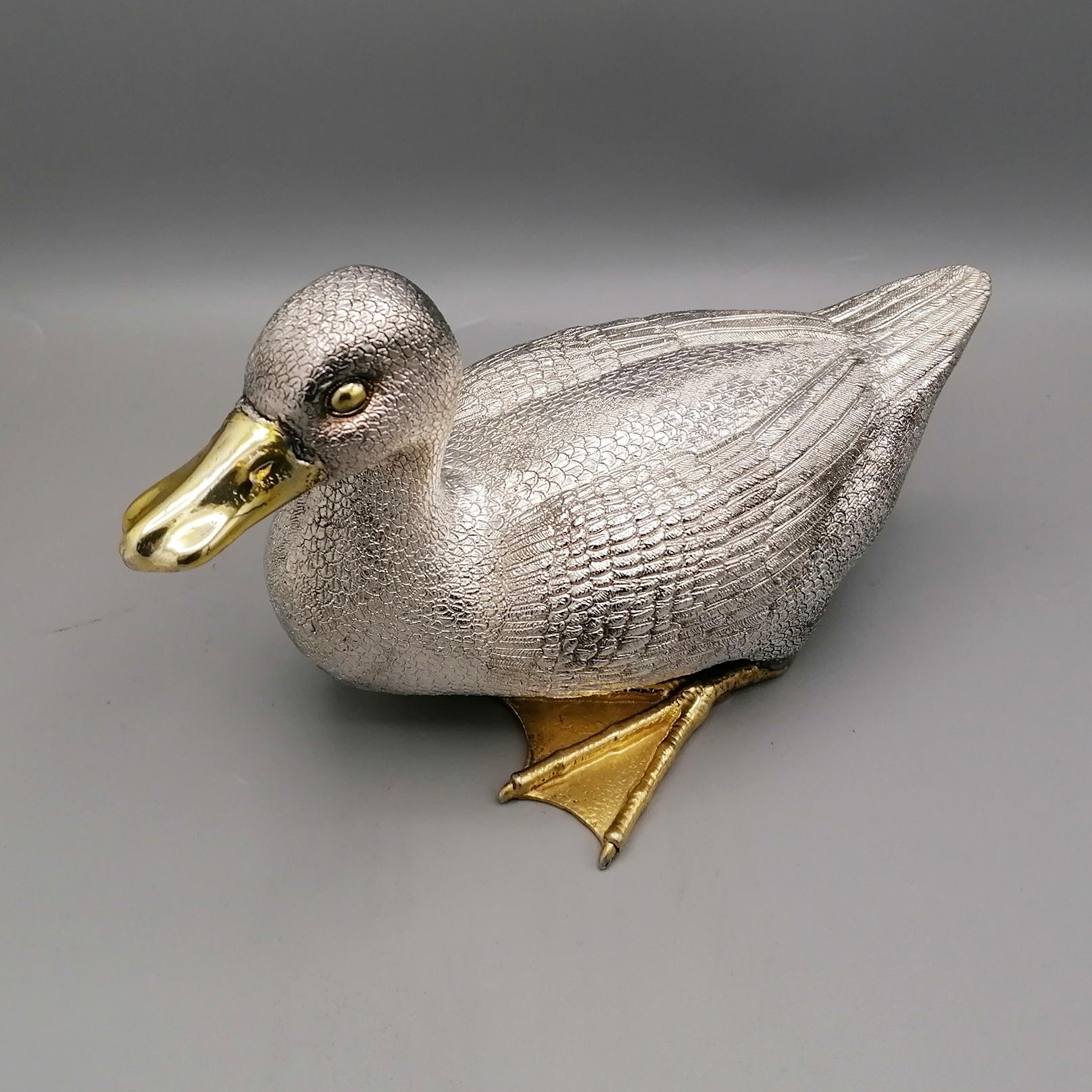 italienische Ente aus reinem 970er Silber des 20. Jahrhunderts mit goldenem Schnabel und Pfoten  (Sonstiges) im Angebot