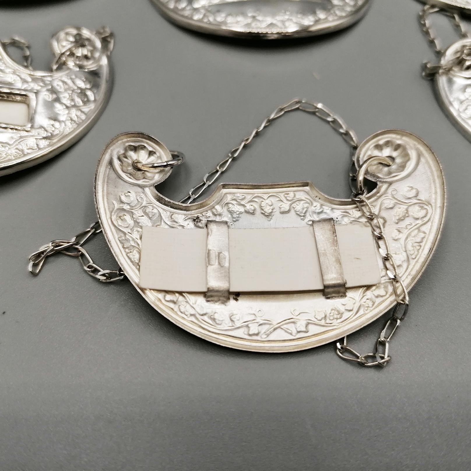 20th century Italian Set of 6 Bottle labels in 800 Silver For Sale 4