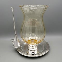20th Century Italian solid 800 silver Chamberstick with glass and Snuffer