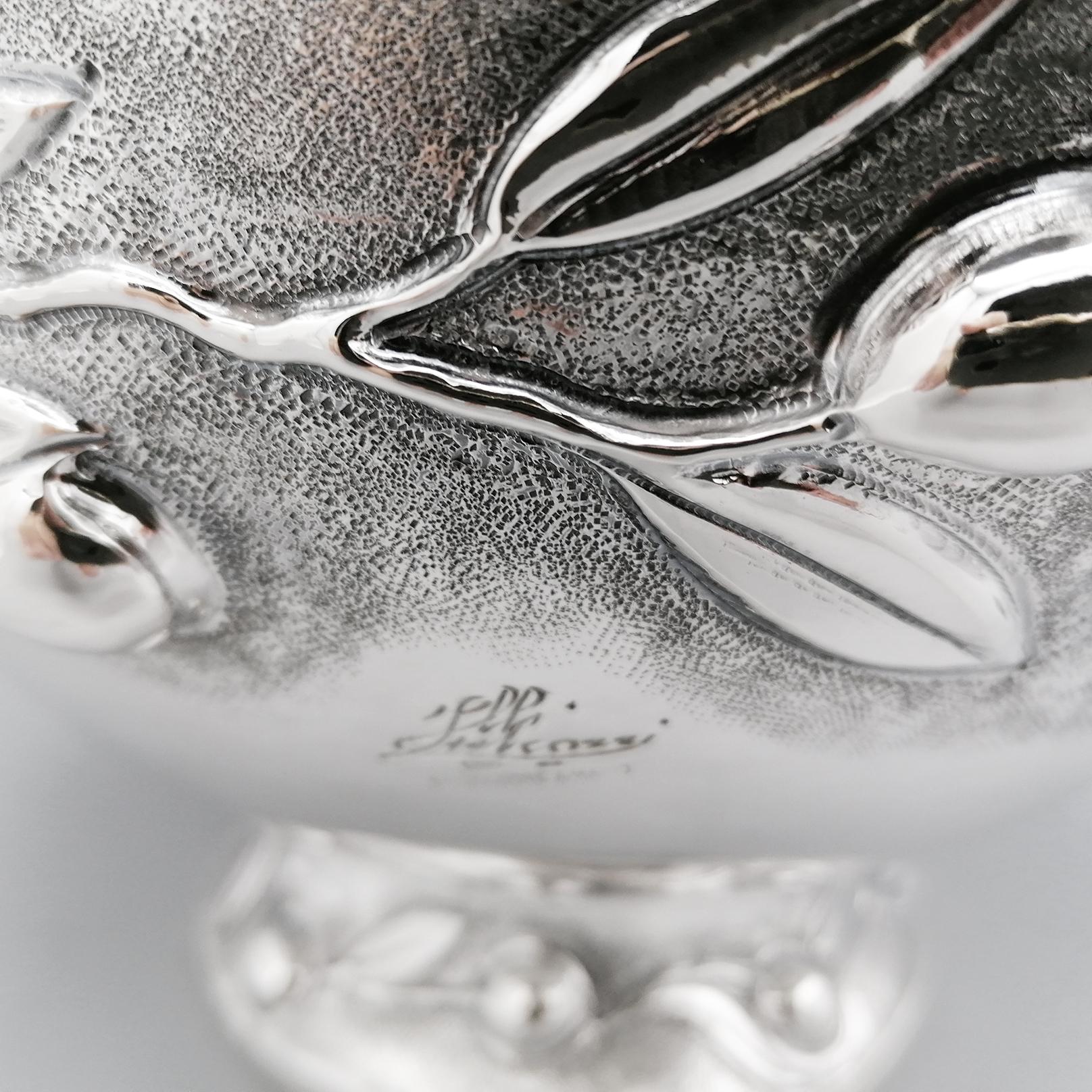 Contemporary 20th Century Italian Solid Silver Bowl Centerpiece  For Sale