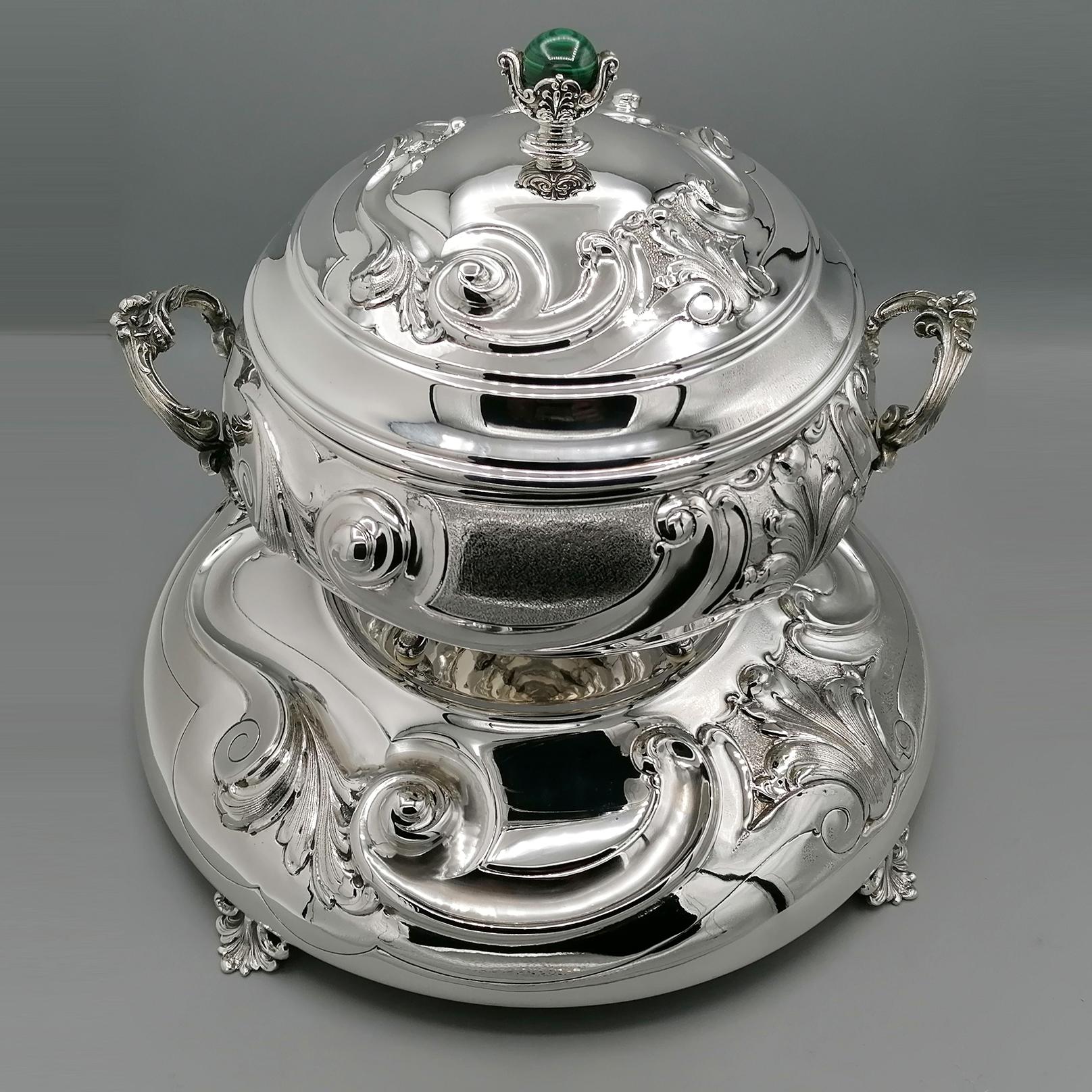 20th Century Italian Solid Silver Italia Soup Tureen on Stand For Sale 5