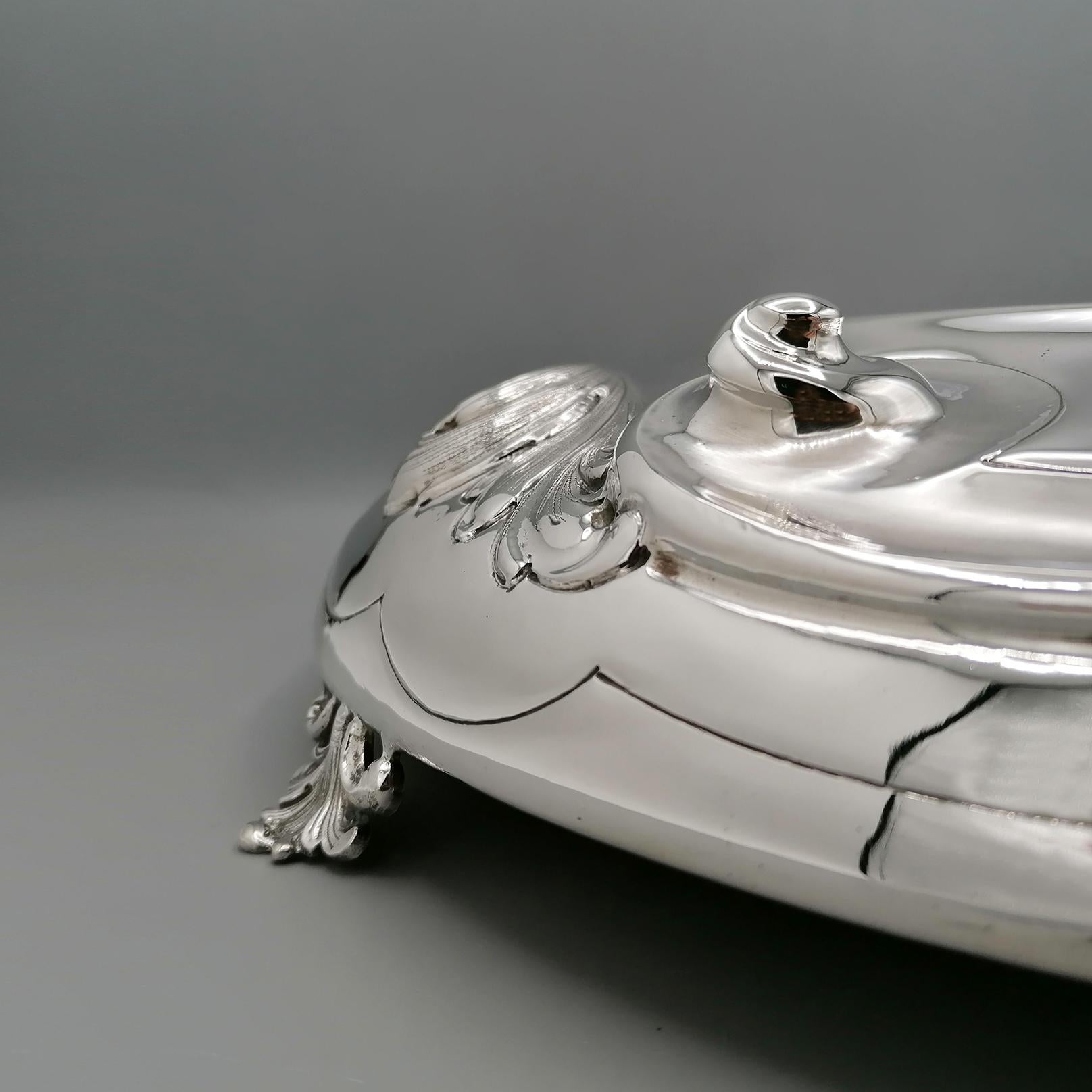 20th Century Italian Solid Silver Italia Soup Tureen on Stand For Sale 9
