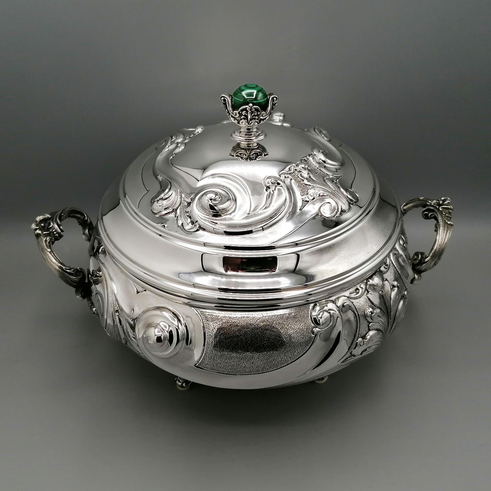 20th Century Italian Solid Silver Italia Soup Tureen on Stand For Sale 11