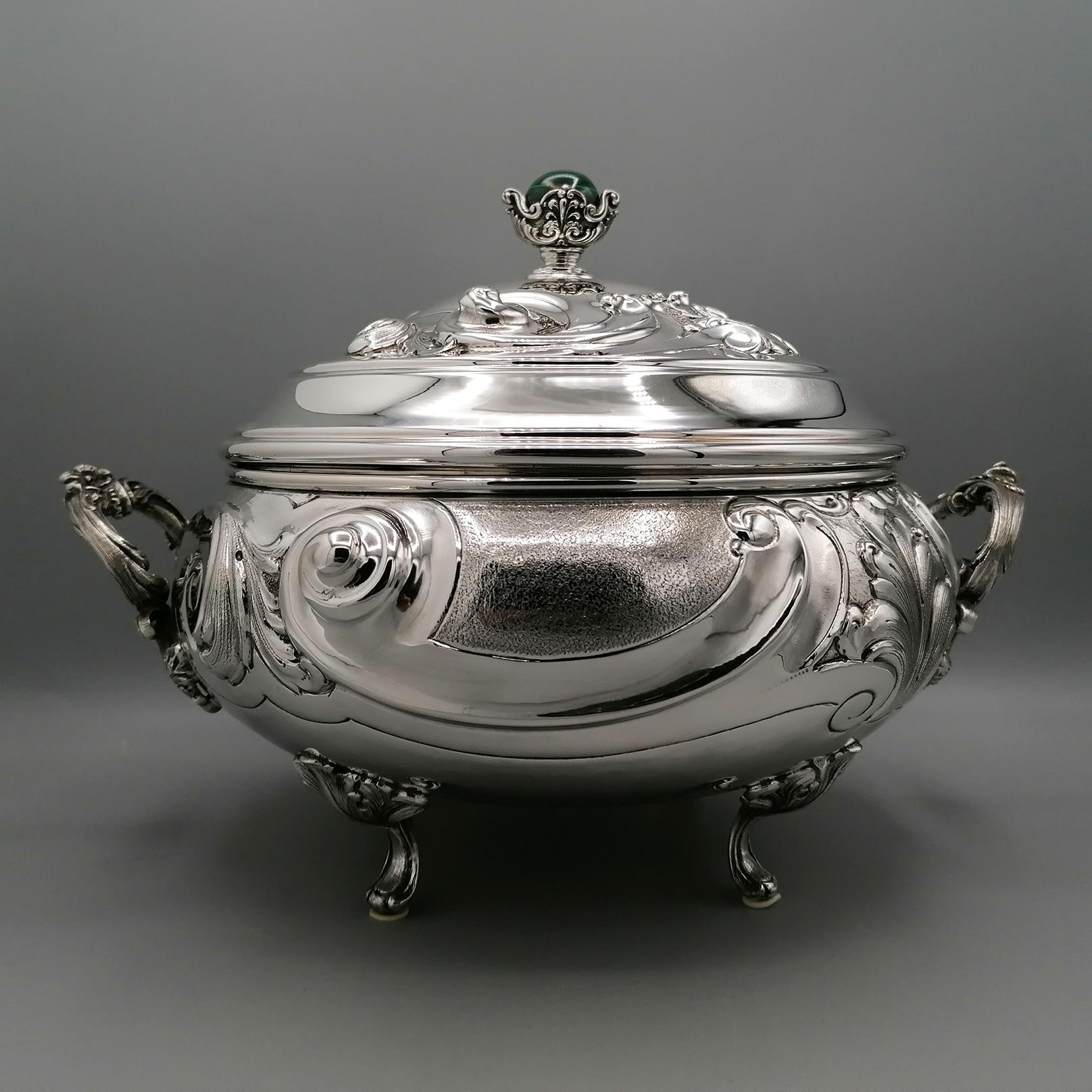 20th Century Italian Solid Silver Italia Soup Tureen on Stand For Sale 12